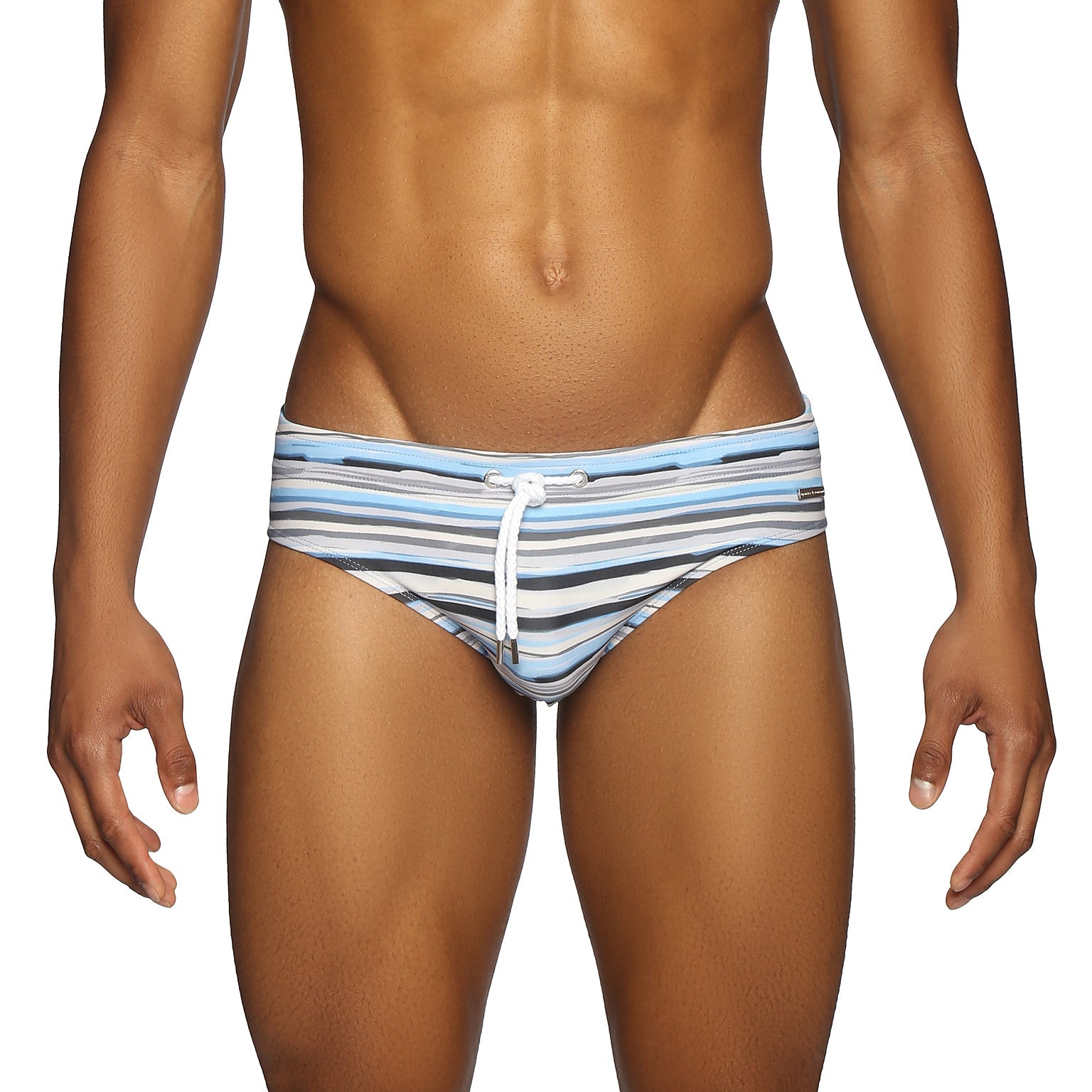 Parke & Ronen Horizon Stripe Blue Meridian Bikini - mens swim briefs front view