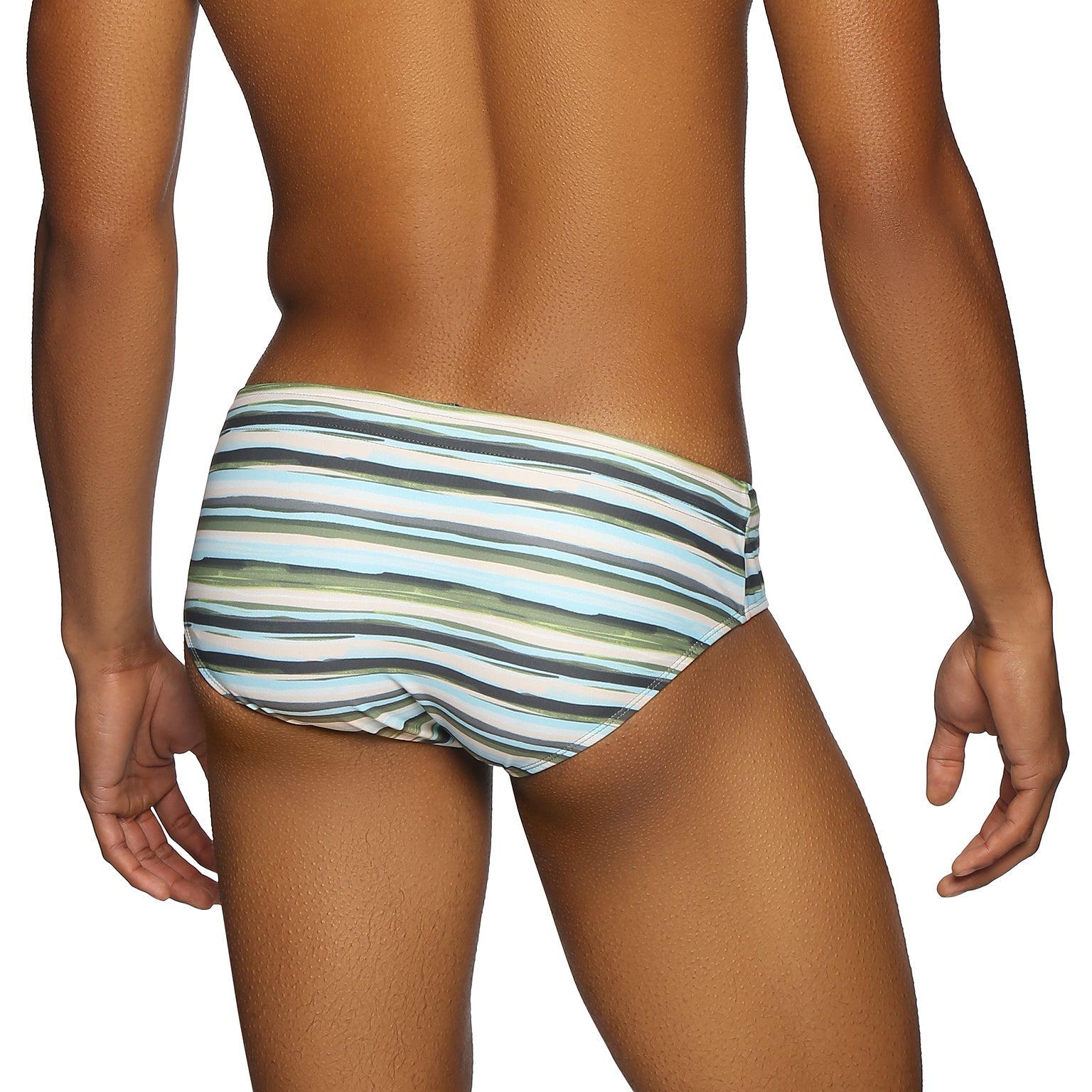 Parke & Ronen Horizon Stripe Green Meridian Bikini - mens swim briefs back view