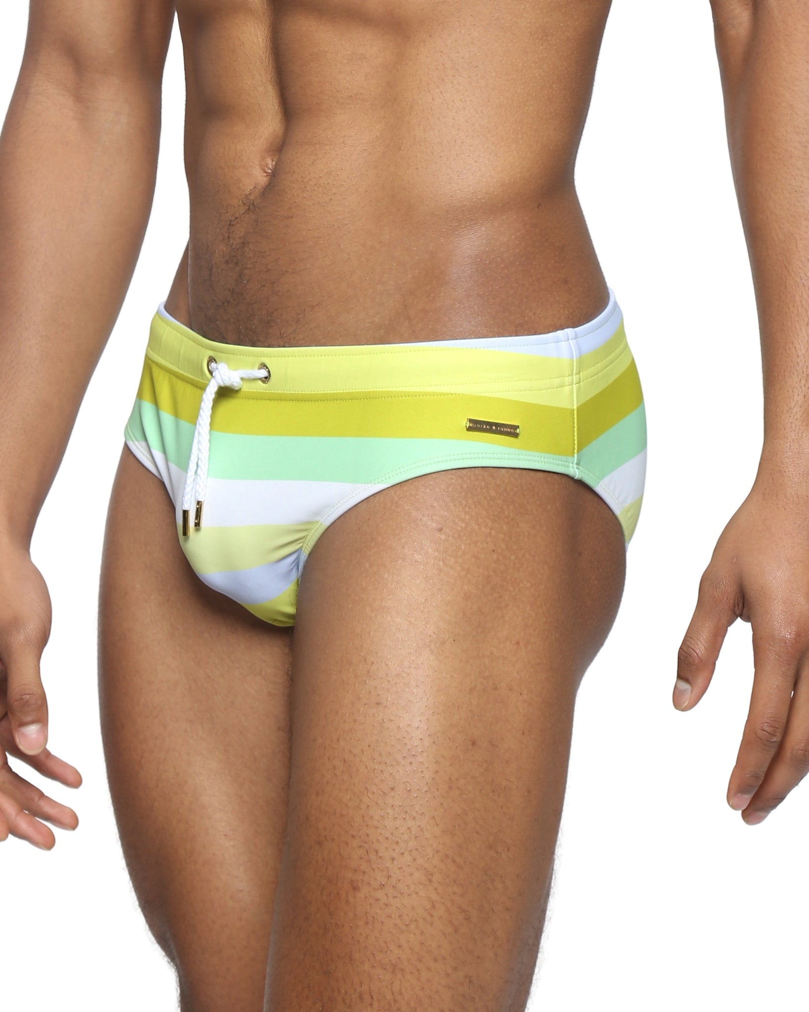 Parke & Ronen Limone Ischia Meridian Swim Brief - men's low-rise swim brief in limone ischia, back view