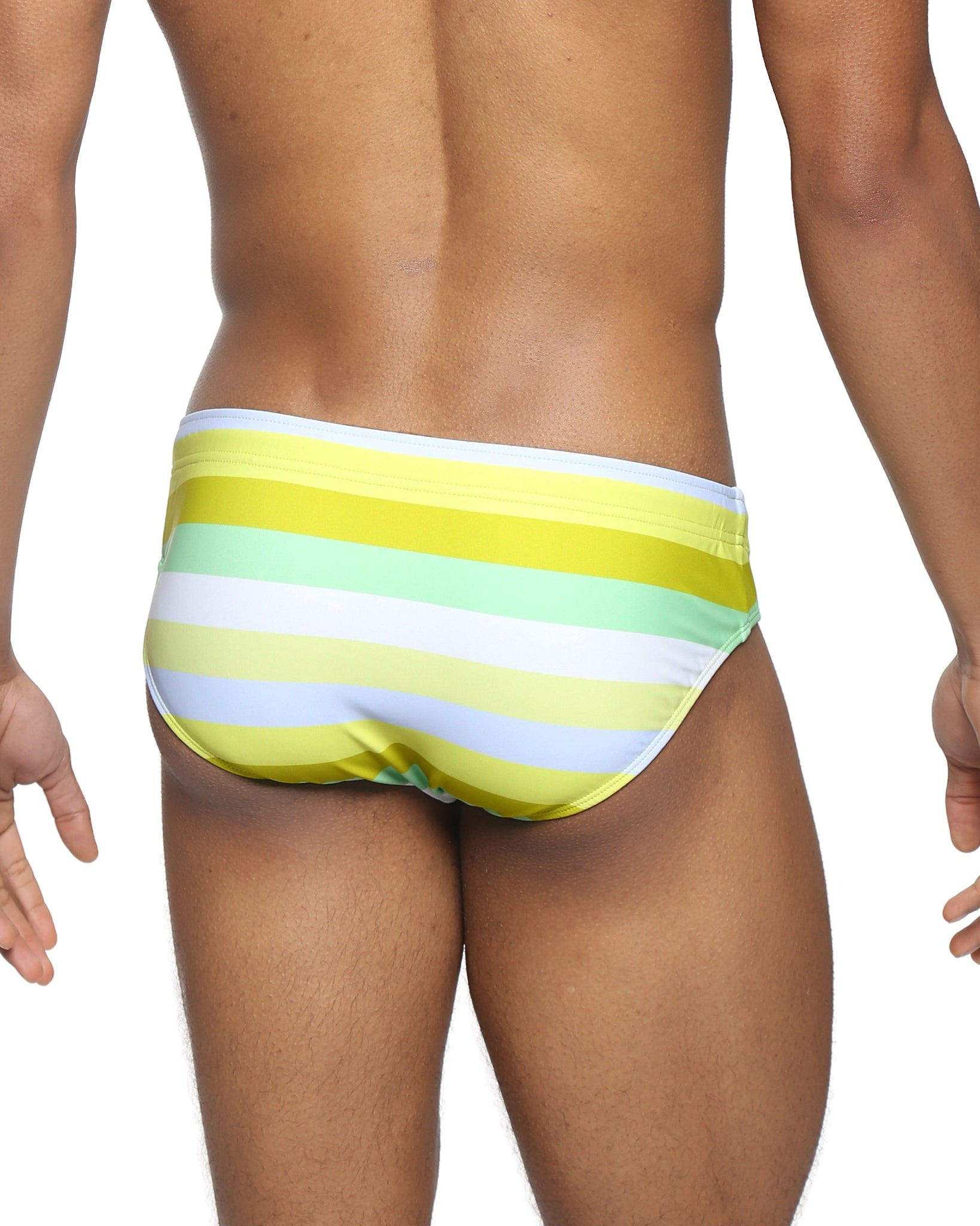 Parke & Ronen Limone Ischia Meridian Swim Brief - men's low-rise swim brief in limone ischia, side view