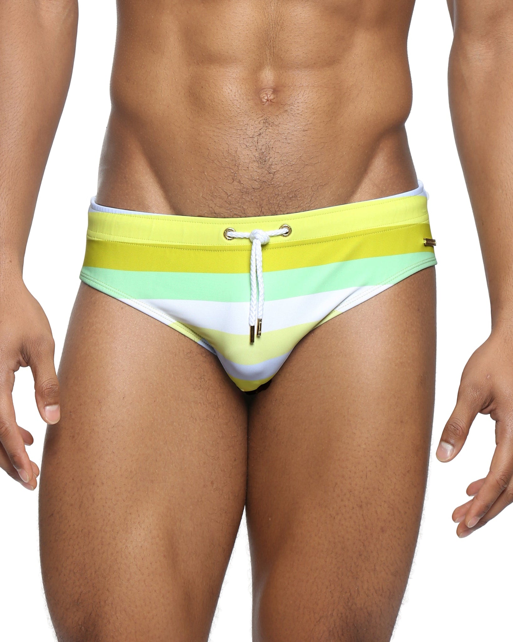 Parke & Ronen Limone Ischia Meridian Swim Brief - men's low-rise swim brief in limone ischia, front view