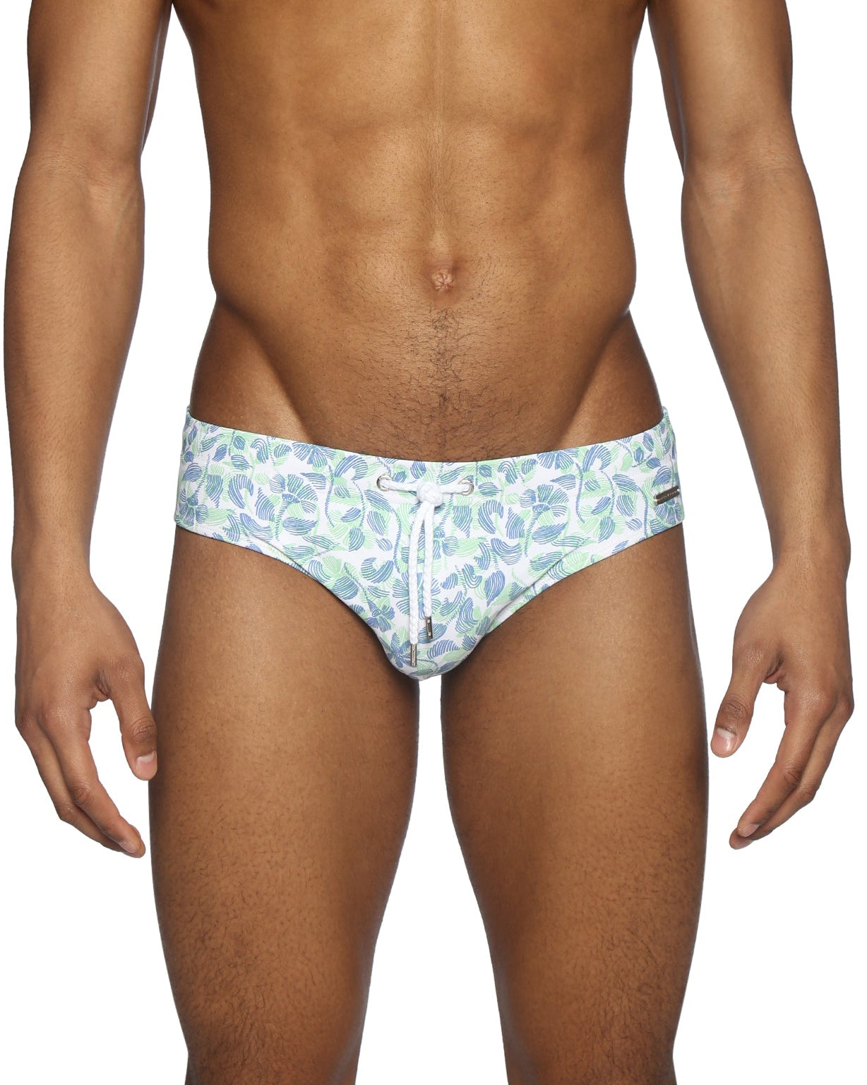 Parke & Ronen Lime Havana Leaf Meridian Bikini - mens swim briefs front view
