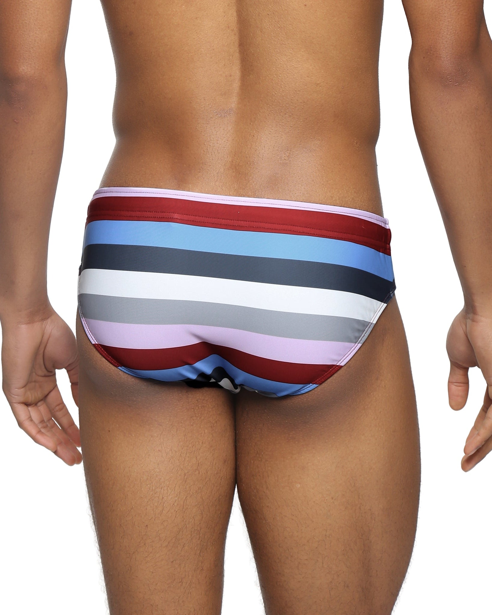 Parke & Ronen Maroon Ischia Meridian Swim Brief - men's low-rise swim brief in maroon ischia, back view