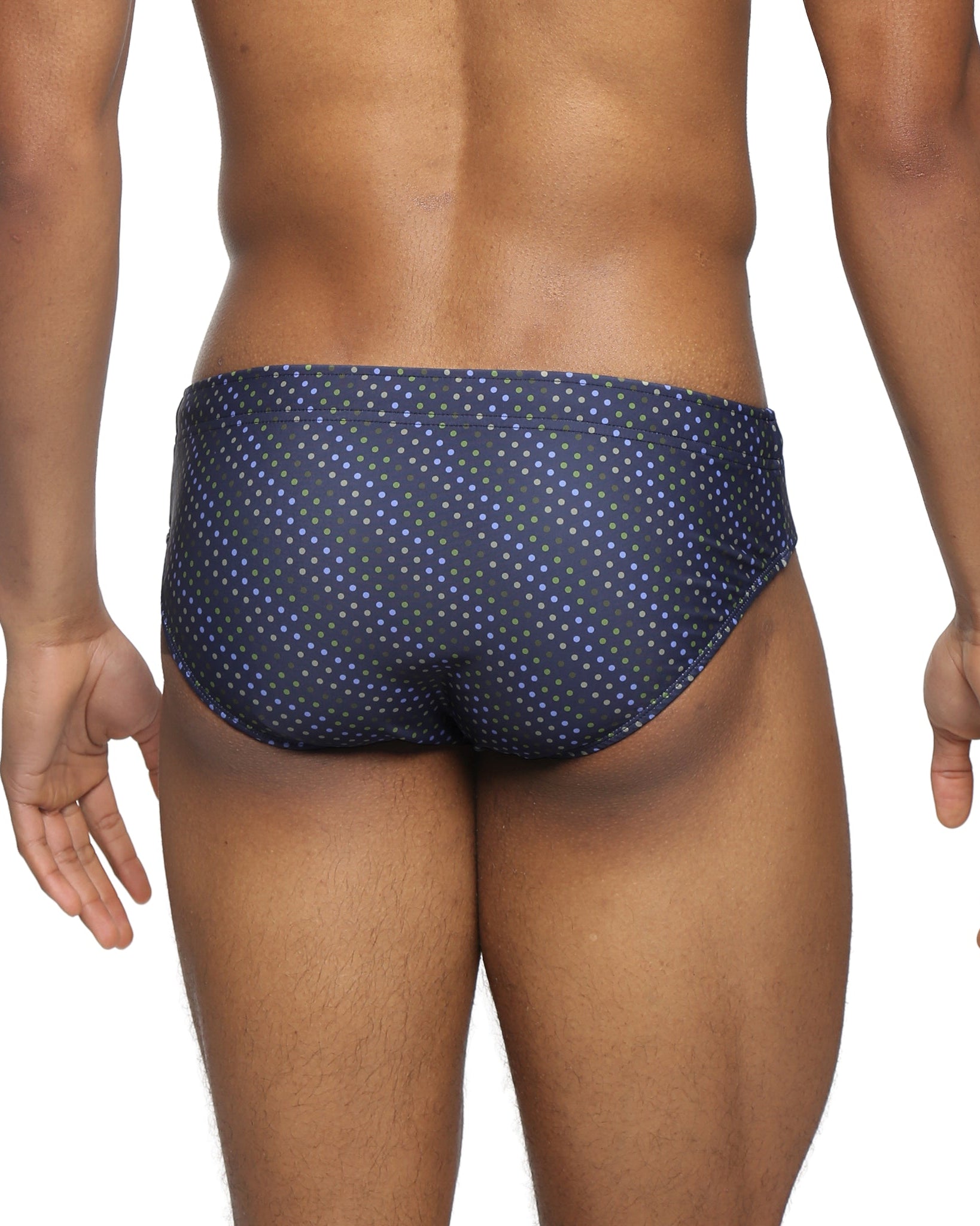 Parke & Ronen Navy Cascade Meridian Swim Brief - men's low-rise swim brief in navy cascade, back view