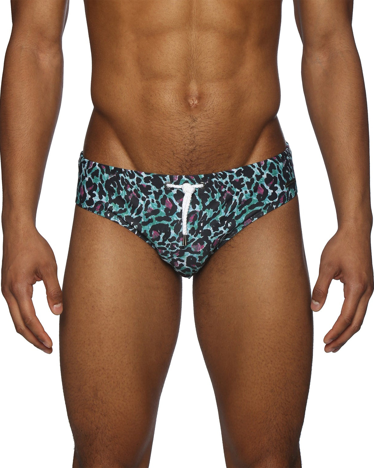 Parke & Ronen Jaguar Teal Meridian Bikini - mens swim briefs front view
