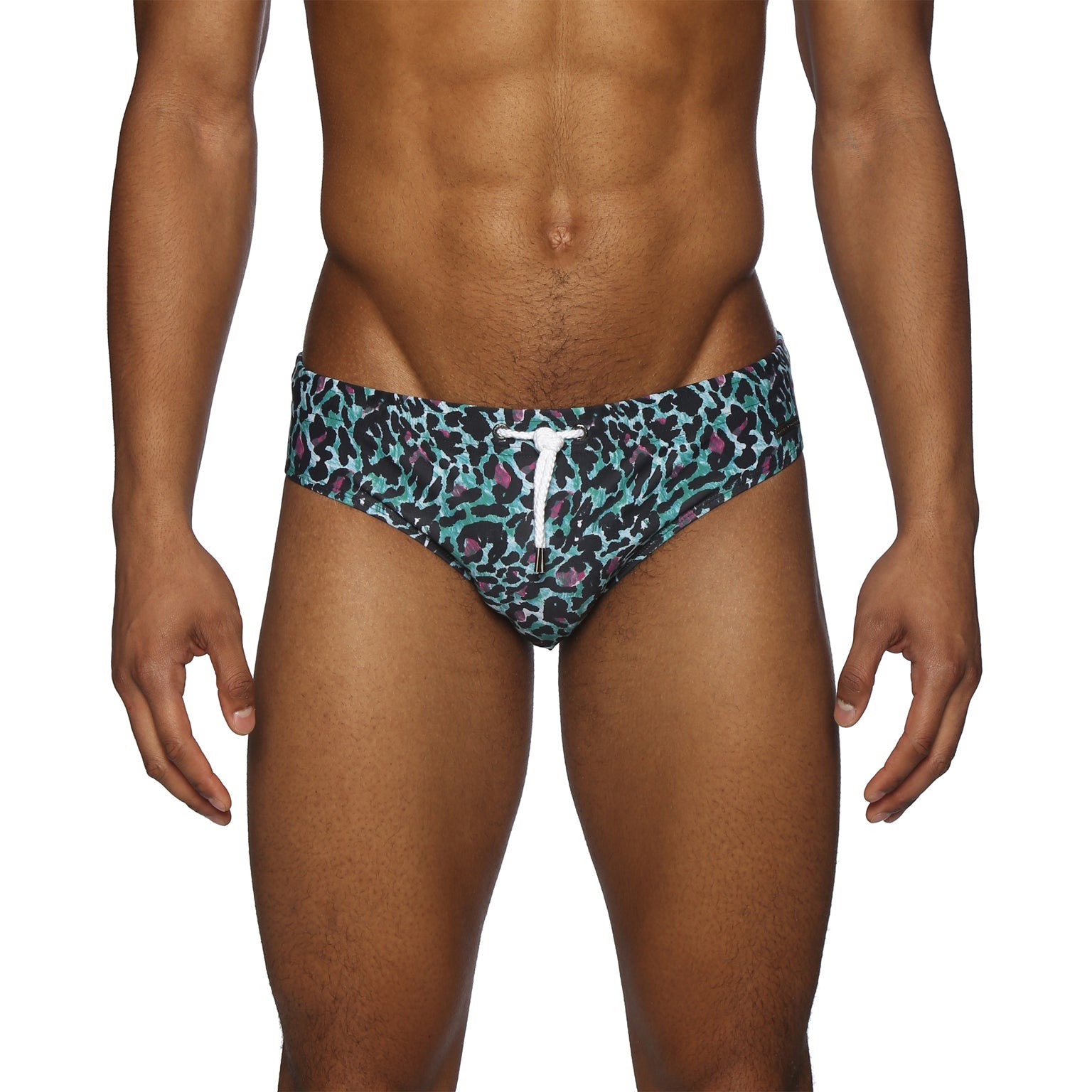 Parke & Ronen Jaguar Teal Meridian Bikini - mens swim briefs front view