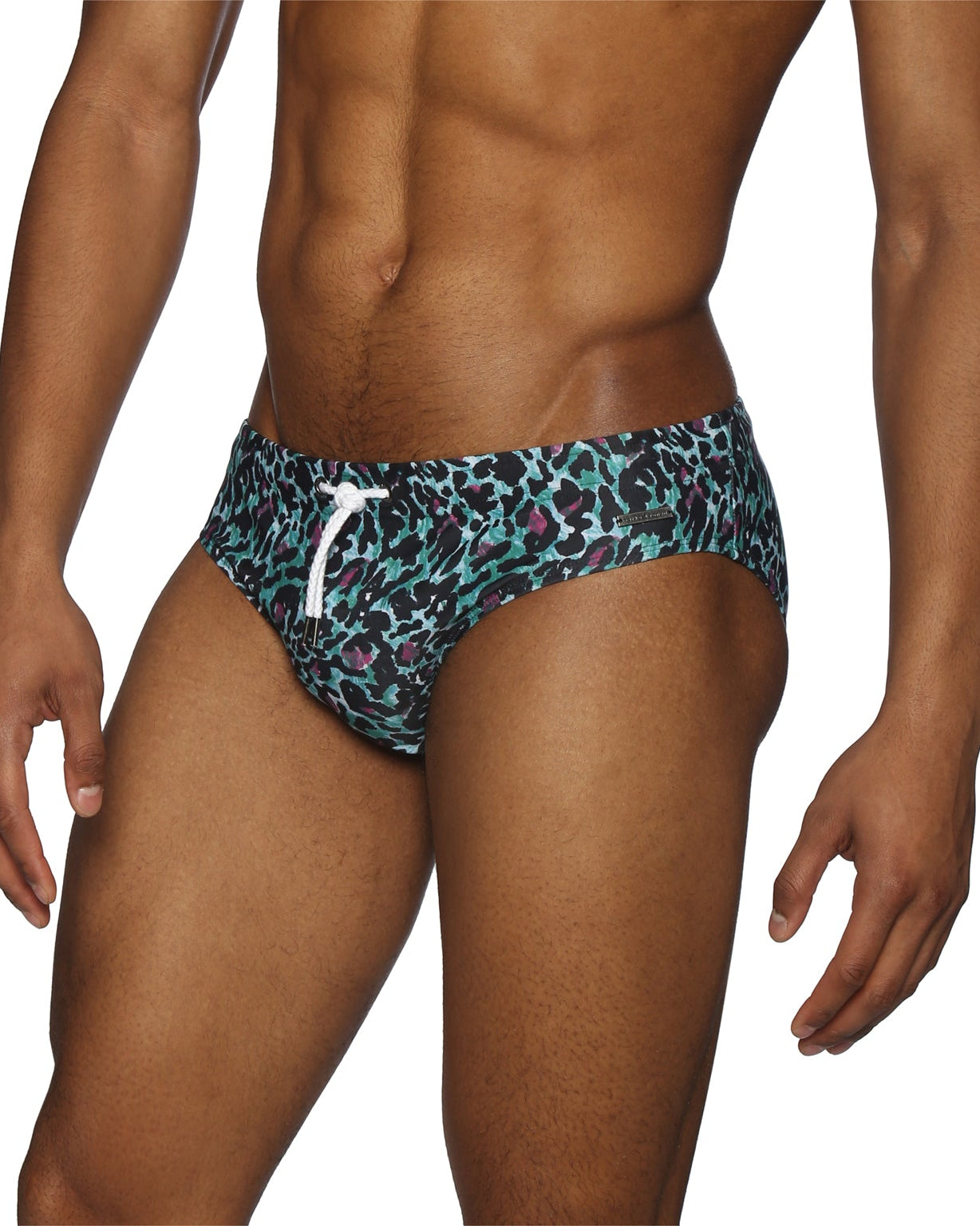 Parke & Ronen Jaguar Teal Meridian Bikini - mens swim briefs side view
