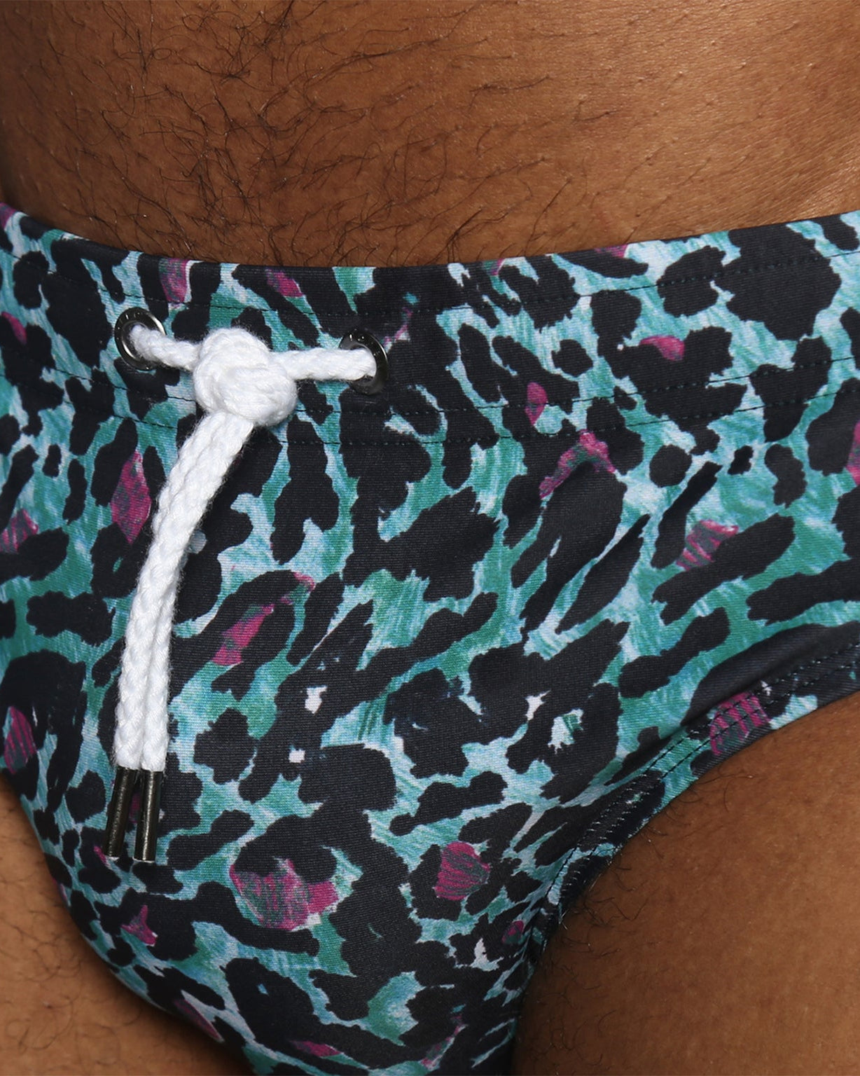 Parke & Ronen Jaguar Teal Meridian Bikini - mens swim briefs fabric detail