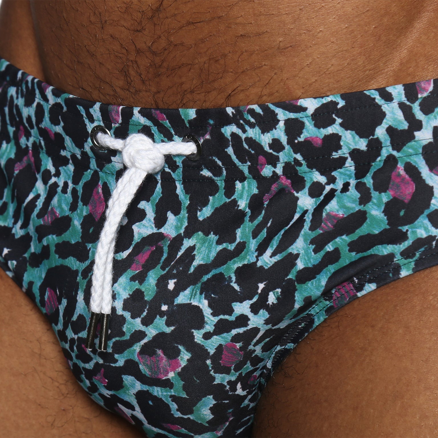 Parke & Ronen Jaguar Teal Meridian Bikini - mens swim briefs fabric detail