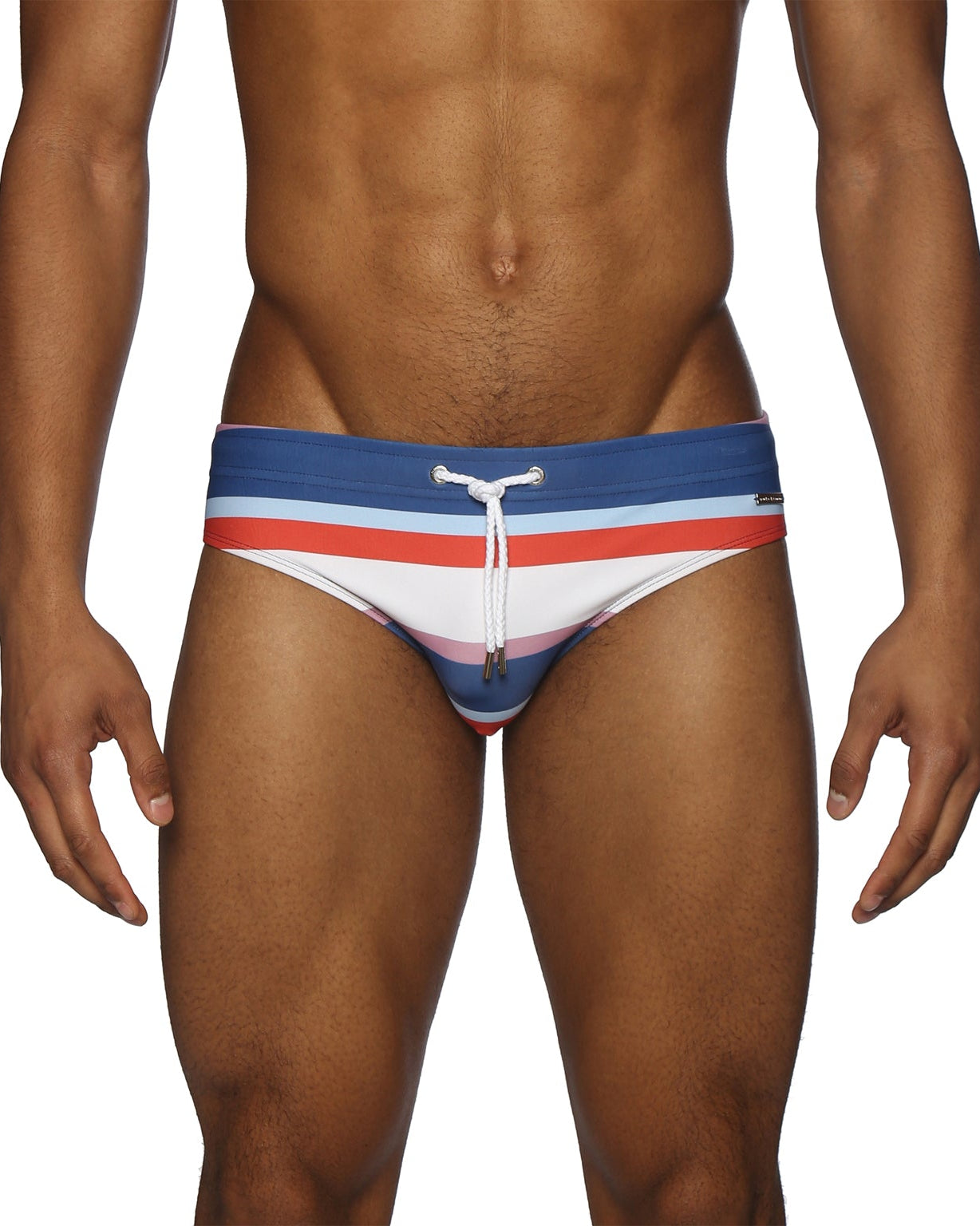 Parke & Ronen Navy Corsair Stripe Meridian Bikini - mens swim briefs front view