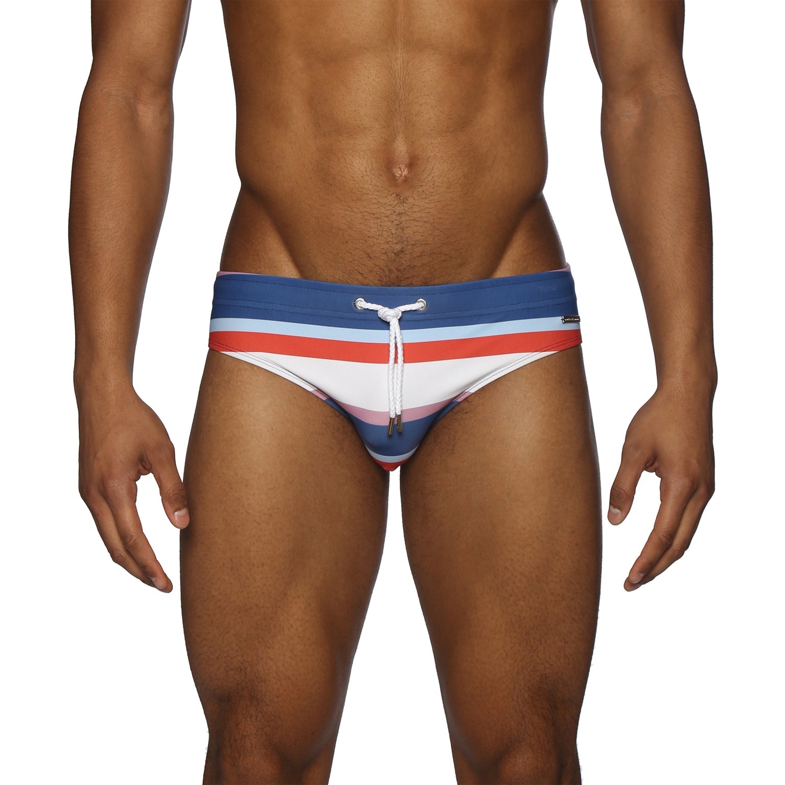 Parke & Ronen Navy Corsair Stripe Meridian Bikini - mens swim briefs front view