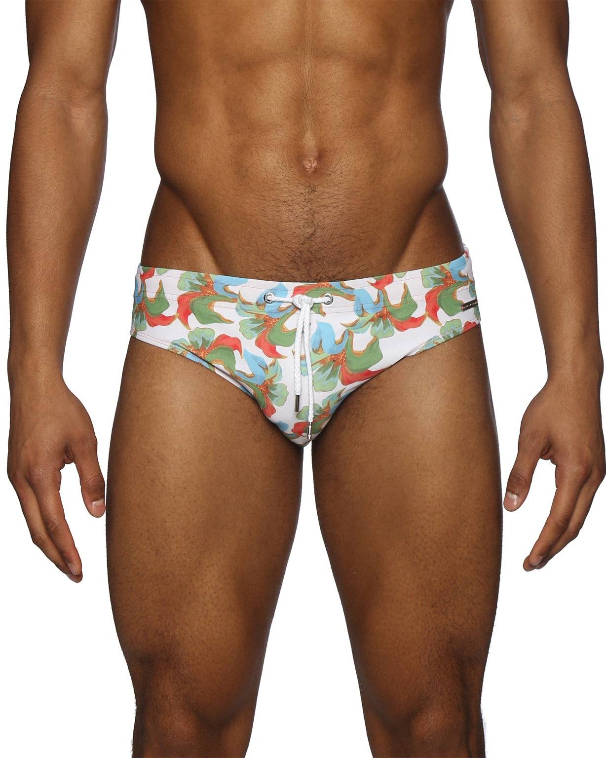 Parke & Ronen Tiger Lily Coral Meridian Bikini - mens swim briefs front view