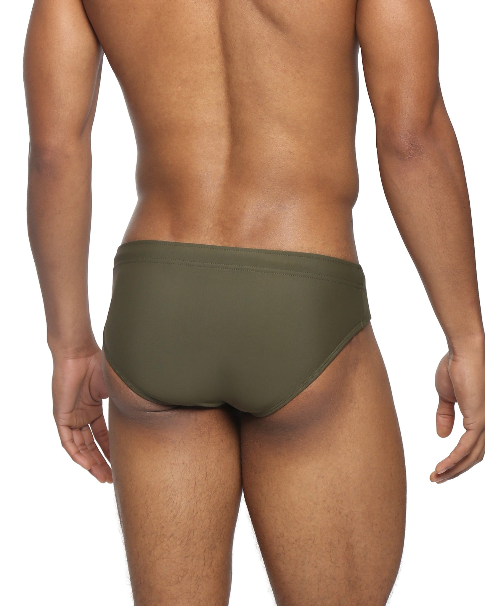 Parke & Ronen Army Meridian Swim Brief - men's low-rise swim brief in army, back view