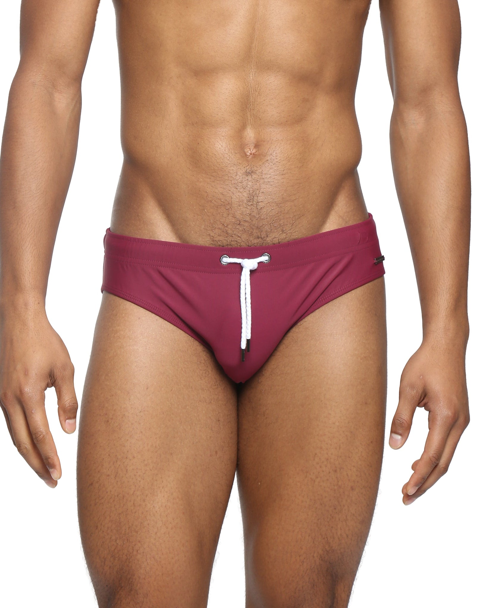 Parke & Ronen Garnet Meridian Swim Brief - men's low-rise swim brief in garnet, front view