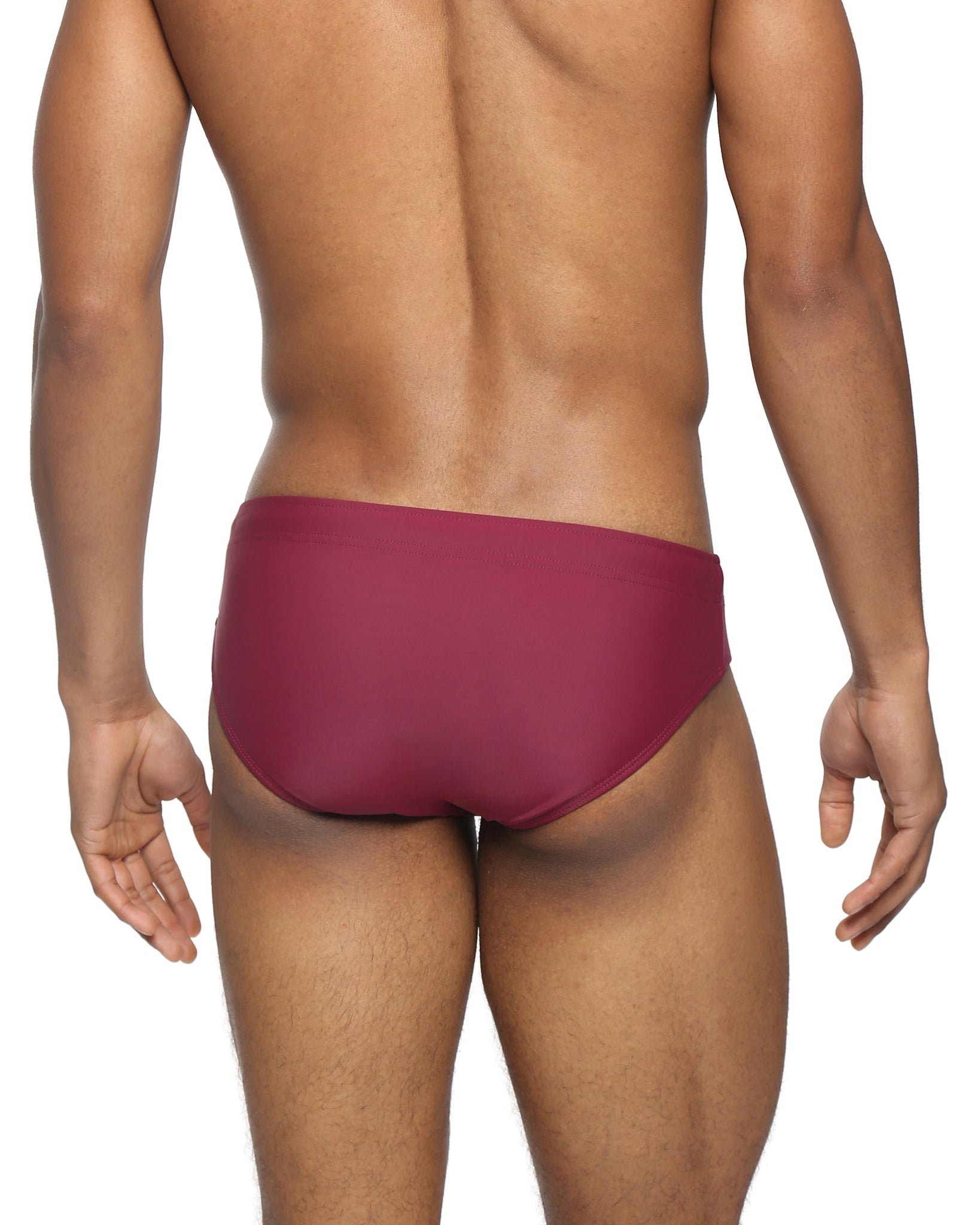Parke & Ronen Garnet Meridian Swim Brief - men's low-rise swim brief in garnet, back view