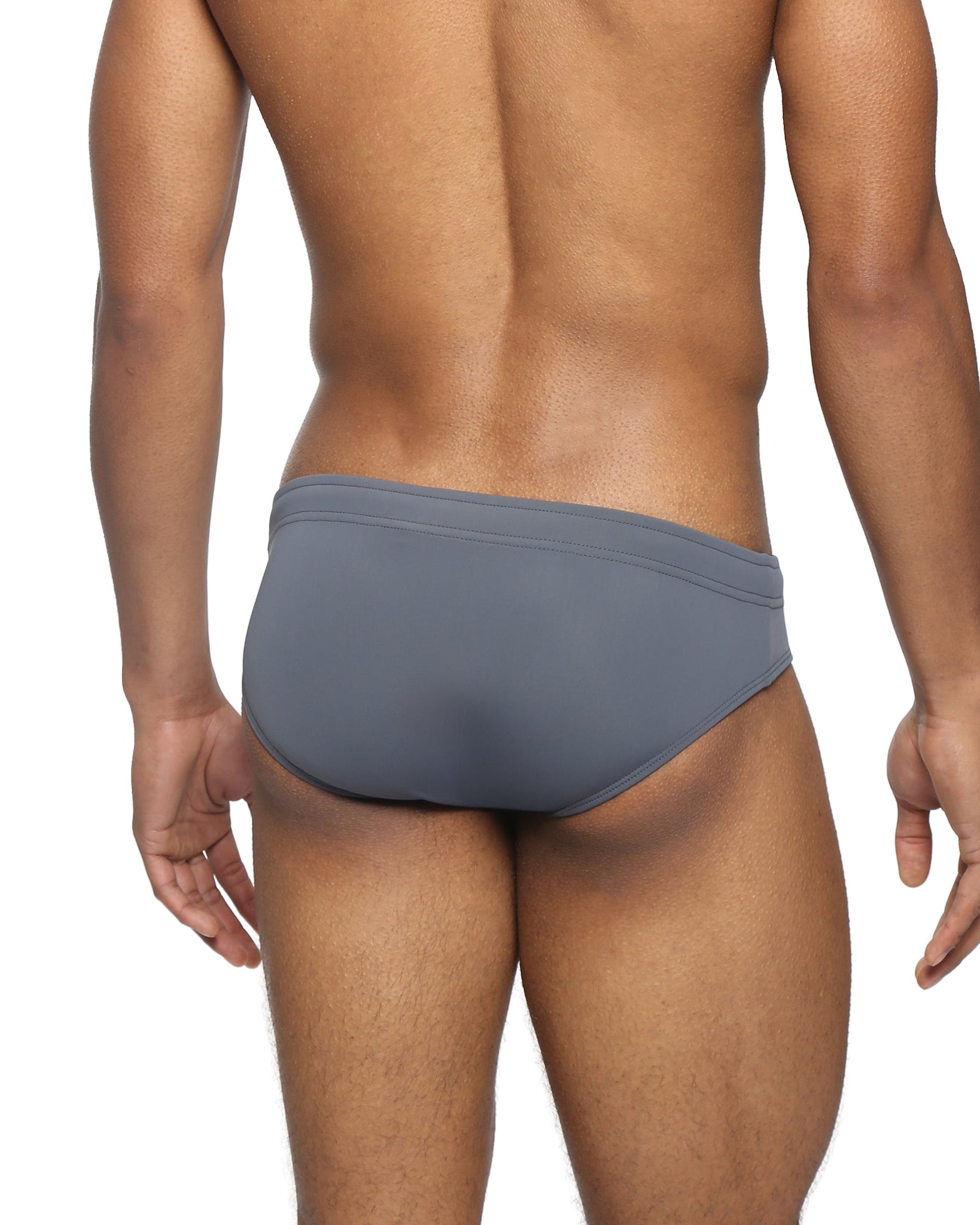 Parke & Ronen Grey Meridian Swim Brief - men's low-rise swim brief in grey, back view