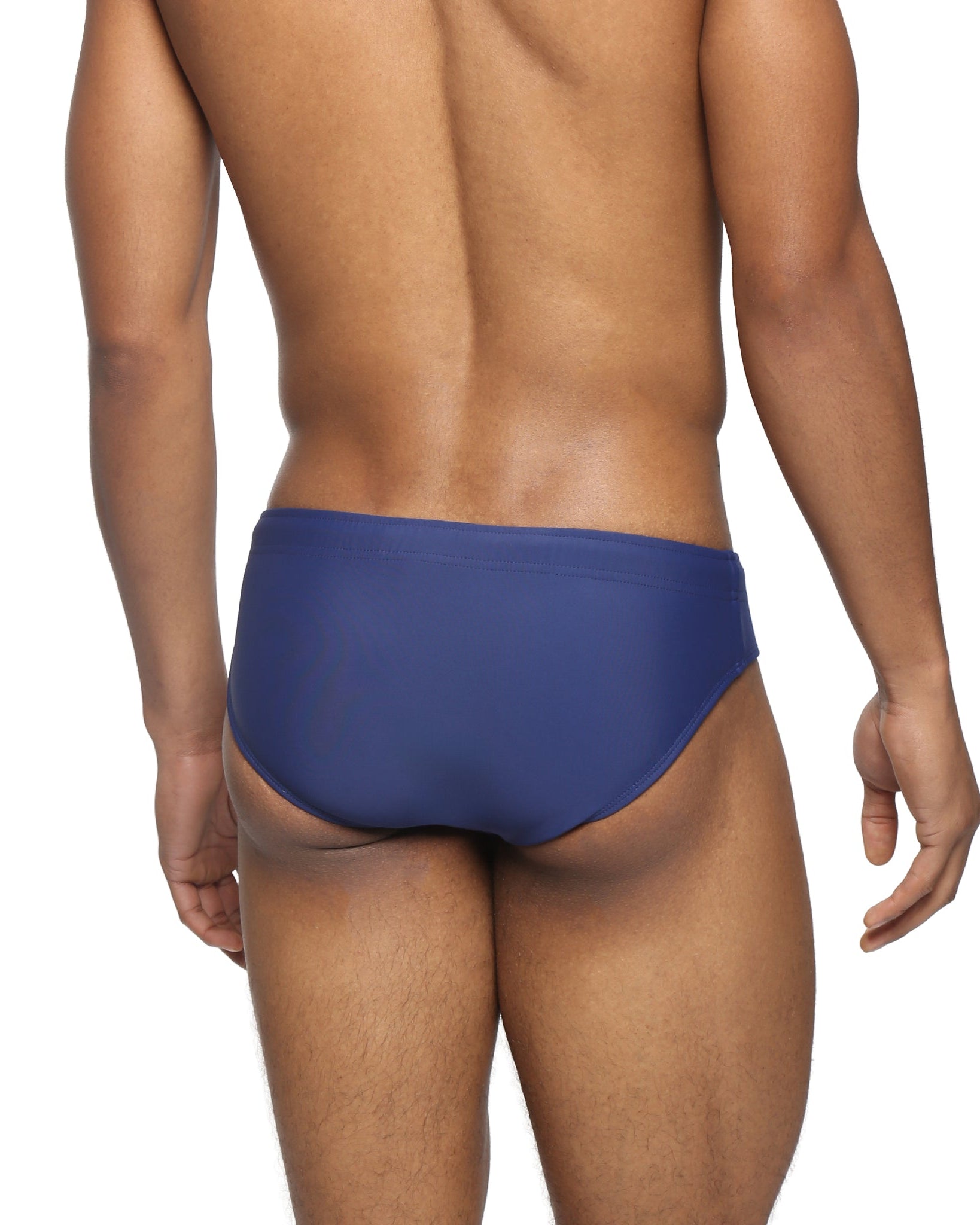 Parke & Ronen Navy Meridian Swim Brief - men's low-rise swim brief in navy, back view