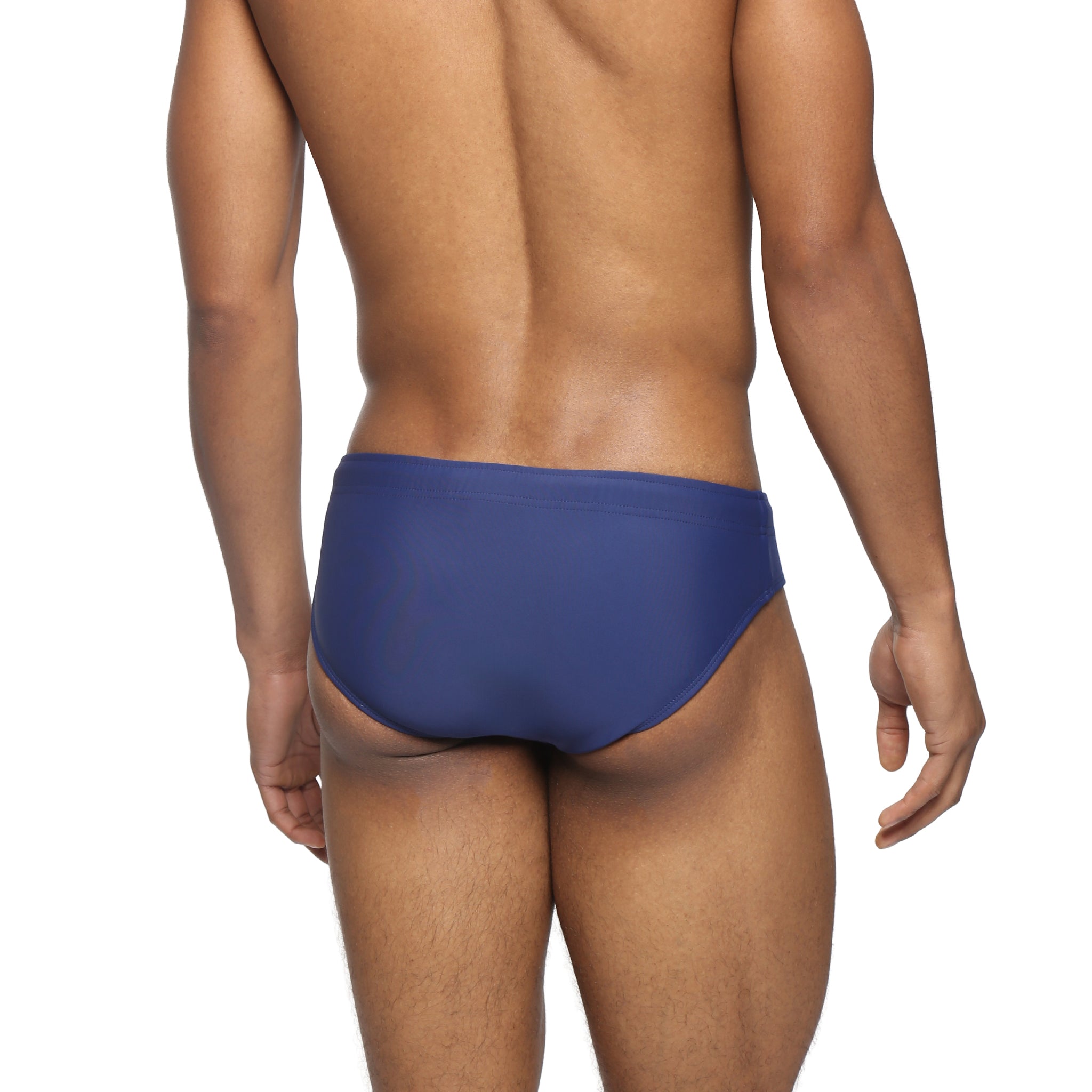 Parke & Ronen Navy Meridian Swim Brief - men's low-rise swim brief in navy, back view
