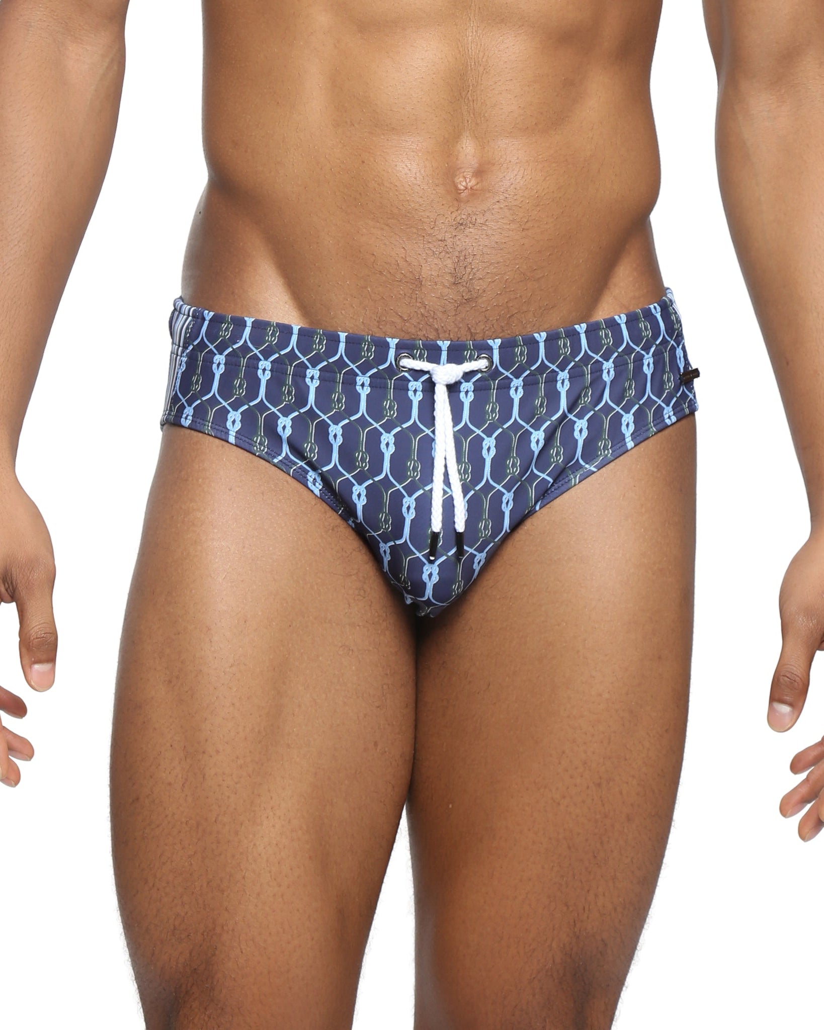 Parke & Ronen Navy Voyager Meridian Swim Brief - men's low-rise swim brief in navy voyager, front view