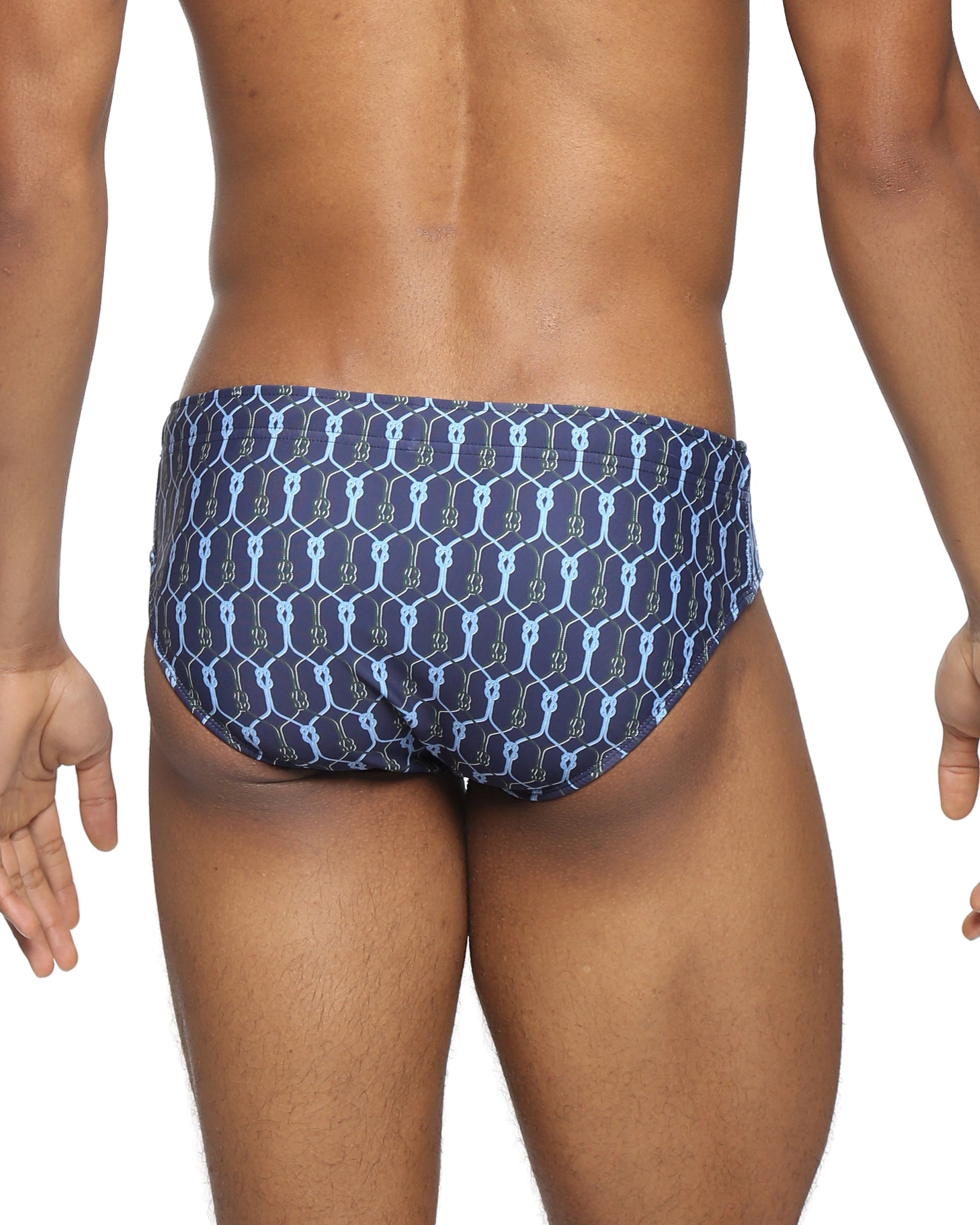Parke & Ronen Navy Voyager Meridian Swim Brief - men's low-rise swim brief in navy voyager, back view