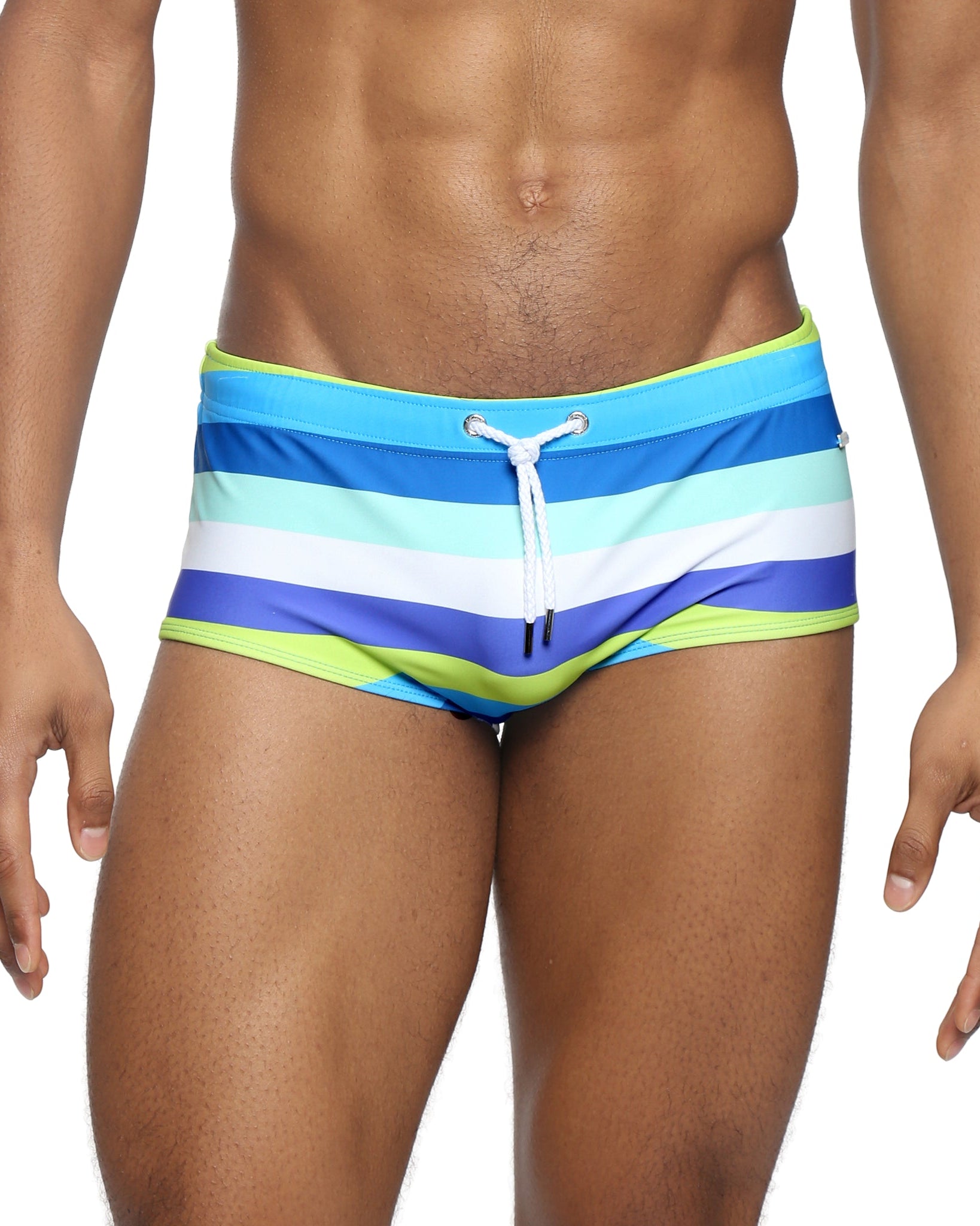 Parke & Ronen Azure Ischia Corcovado Swim Brief - men's square-cut swim brief in azure ischia, front view