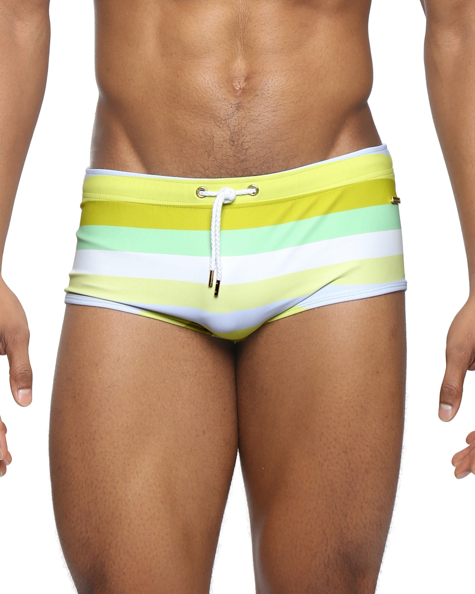 Parke & Ronen Limone Ischia Corcovado Swim Brief - men's square-cut swim brief in limone ischia, front view
