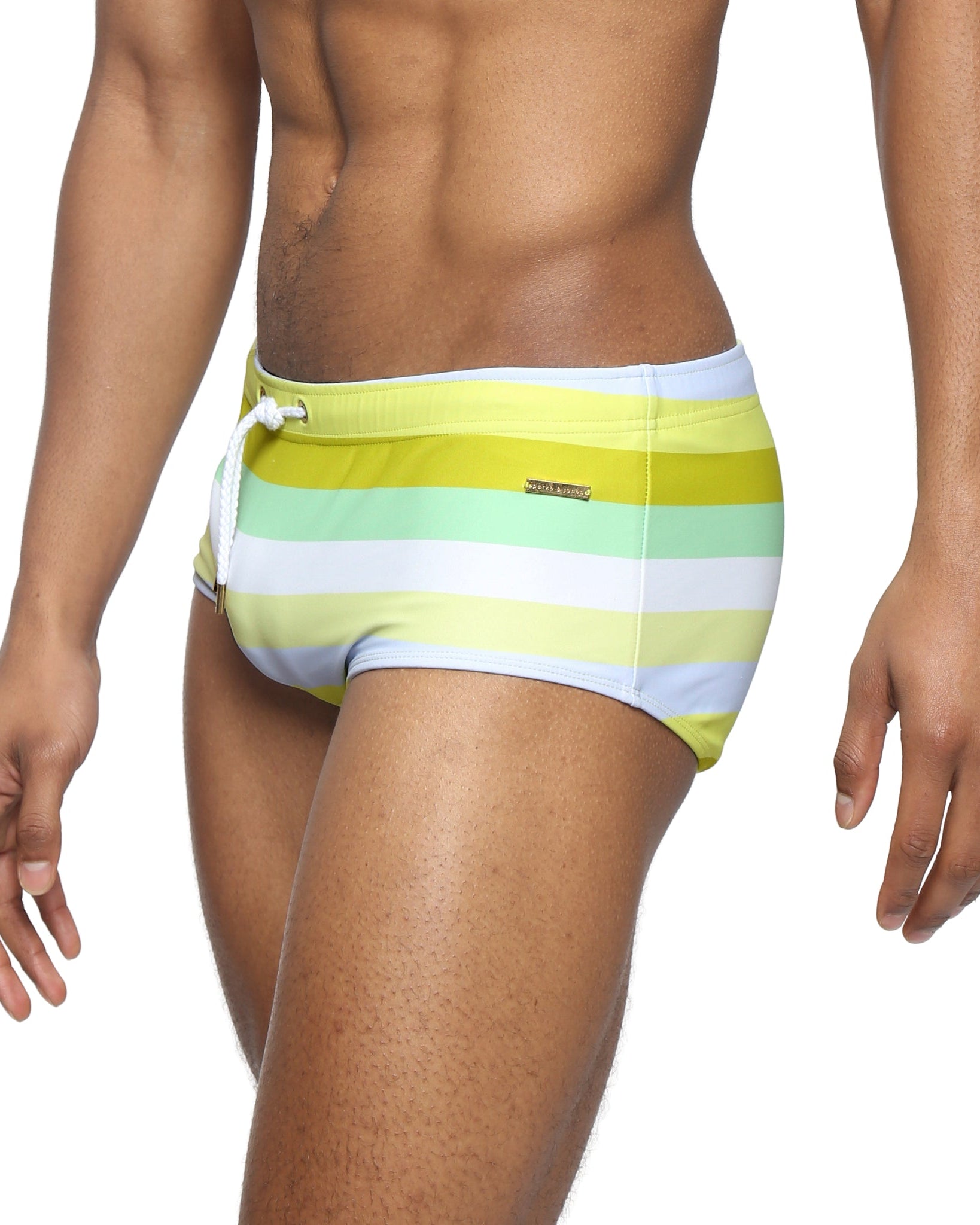 Parke & Ronen Limone Ischia Corcovado Swim Brief - men's square-cut swim brief in limone ischia, side view
