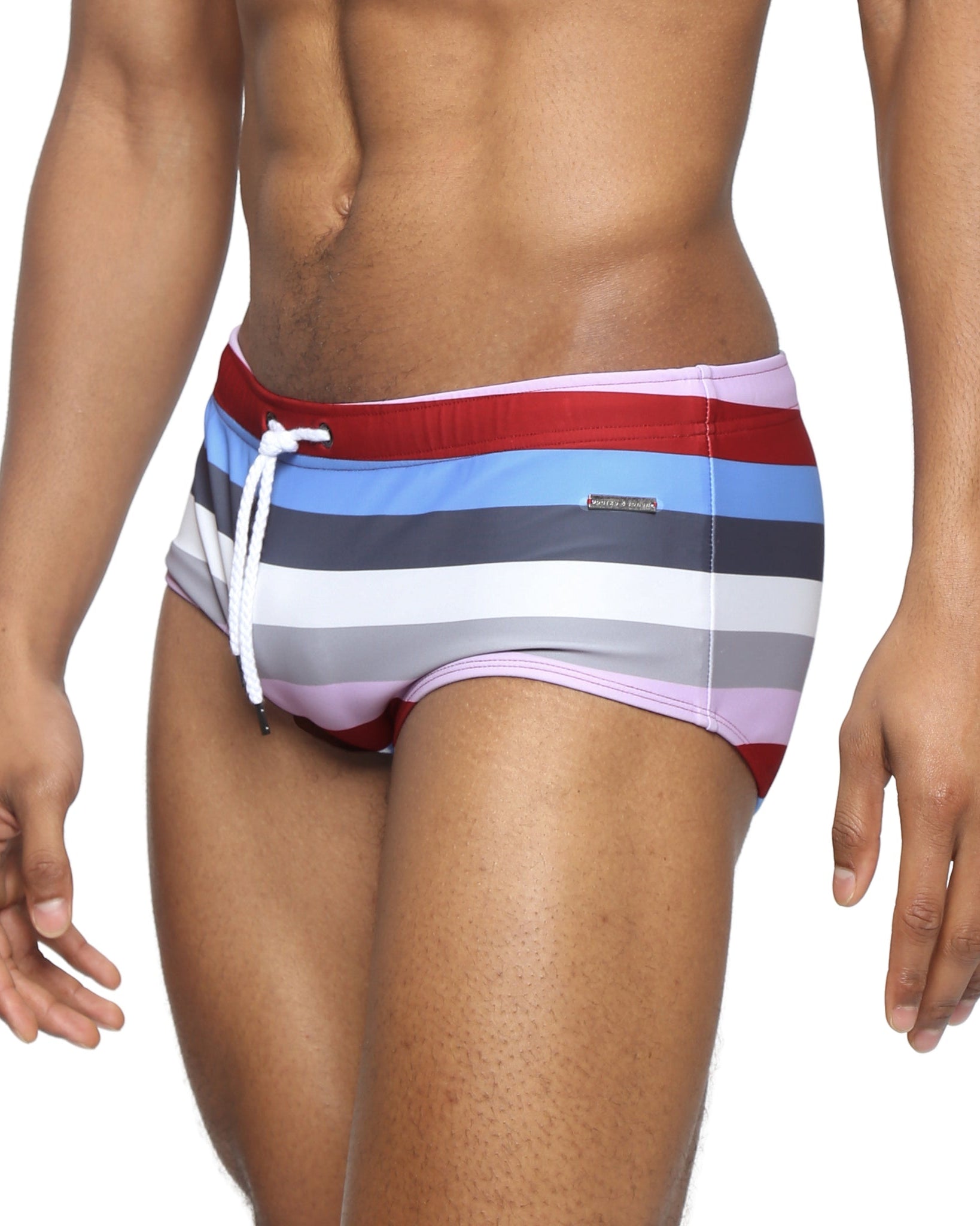 Parke & Ronen Maroon Ischia Corcovado Swim Brief - men's square-cut swim brief in maroon ischia, side view