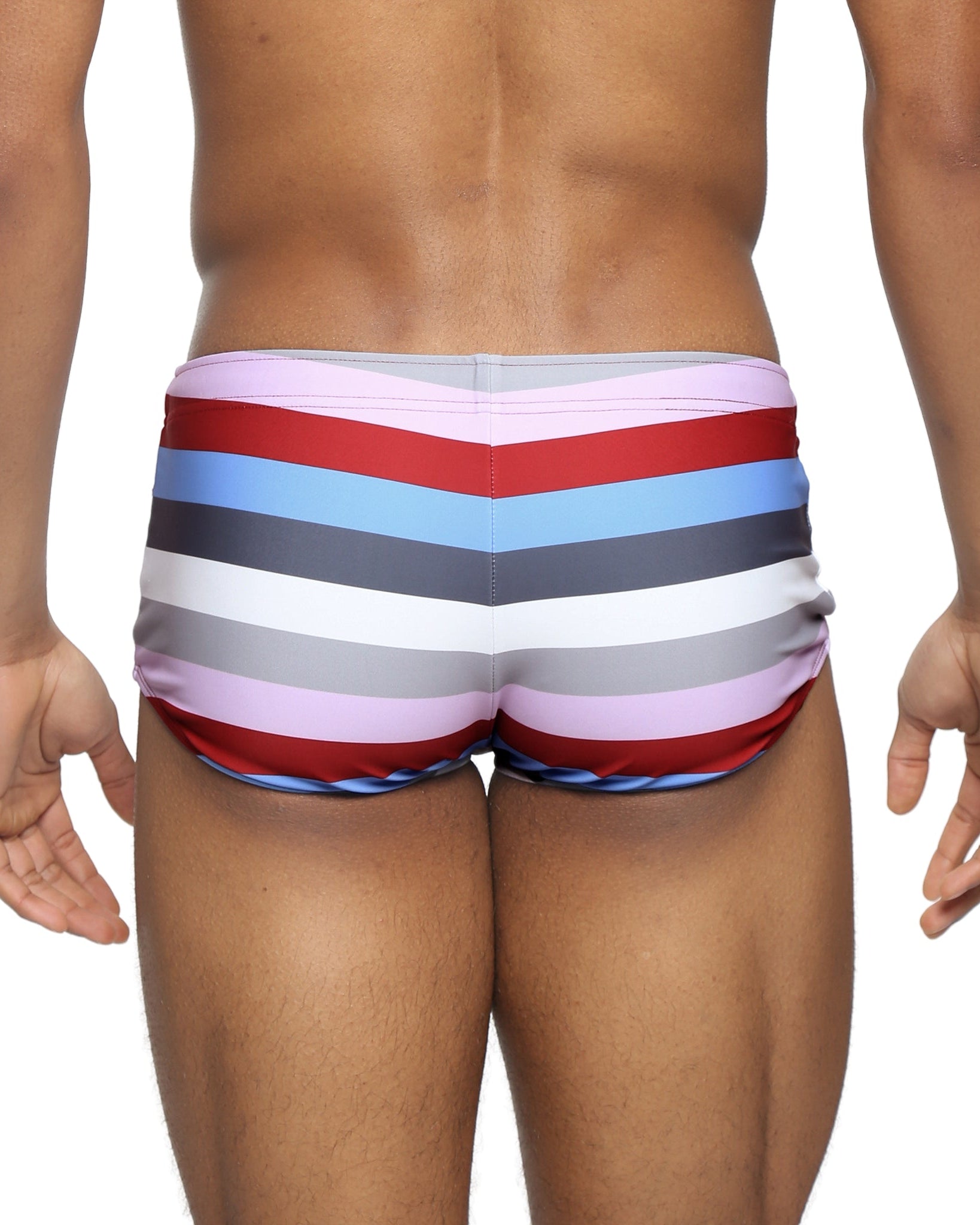 Parke & Ronen Maroon Ischia Corcovado Swim Brief - men's square-cut swim brief in maroon ischia, back view