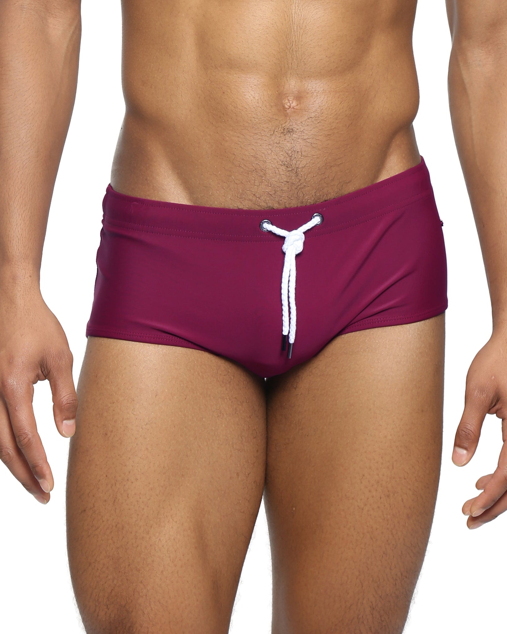 Parke & Ronen Garnet Corcovado Swim Brief - men's square-cut swim brief in garnet, front view