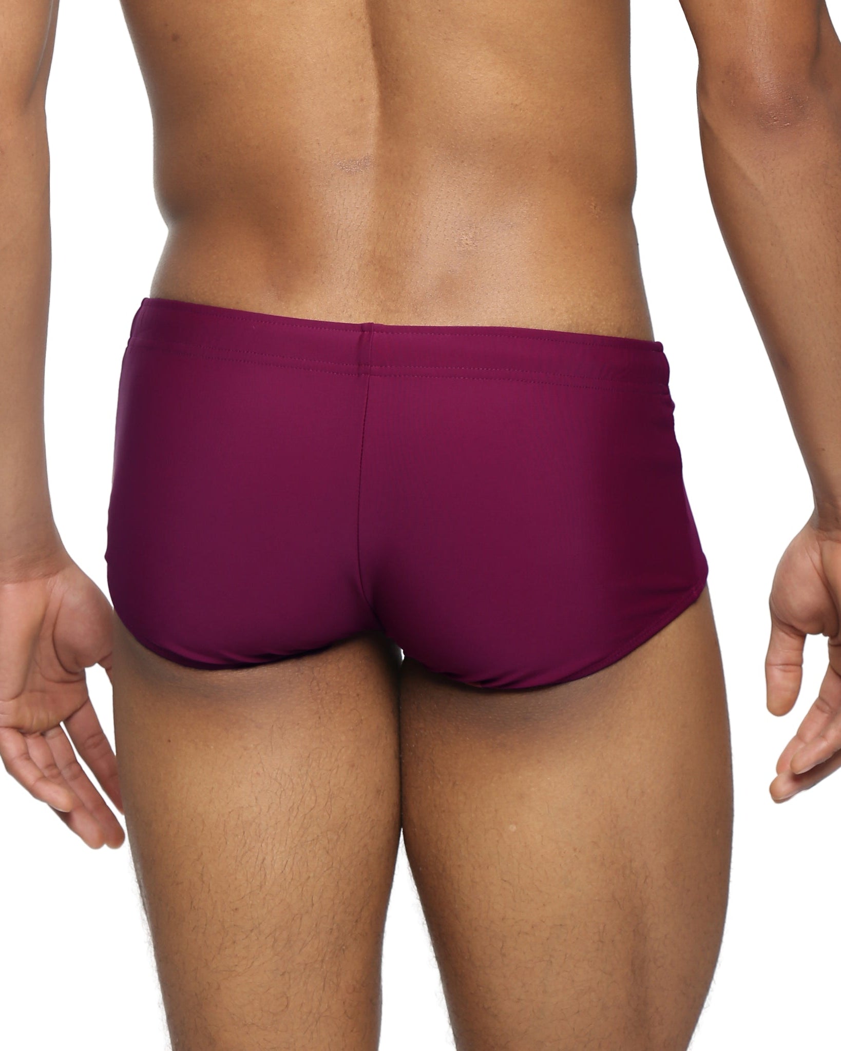 Parke & Ronen Garnet Corcovado Swim Brief - men's square-cut swim brief in garnet, back view