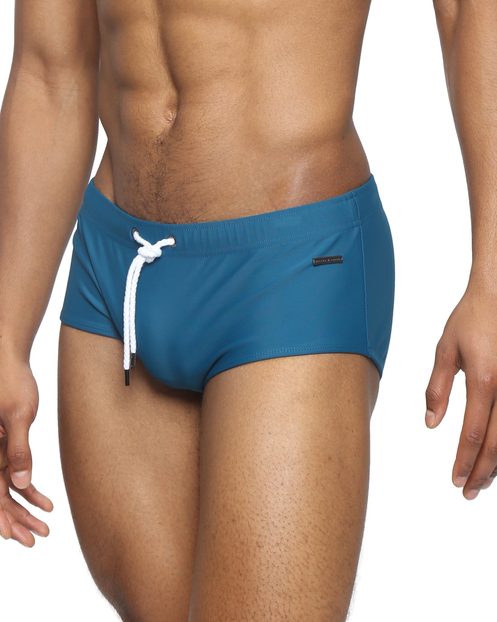 Parke & Ronen Teal Corcovado Swim Brief - men's square-cut swim brief in teal, side view