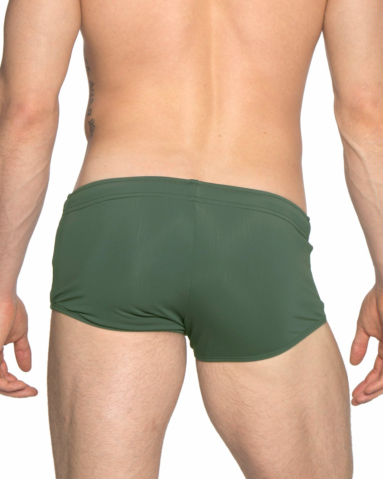 Parke & Ronen Army Green Corcovado Swim Brief - men's square-cut swim brief in army green, back view