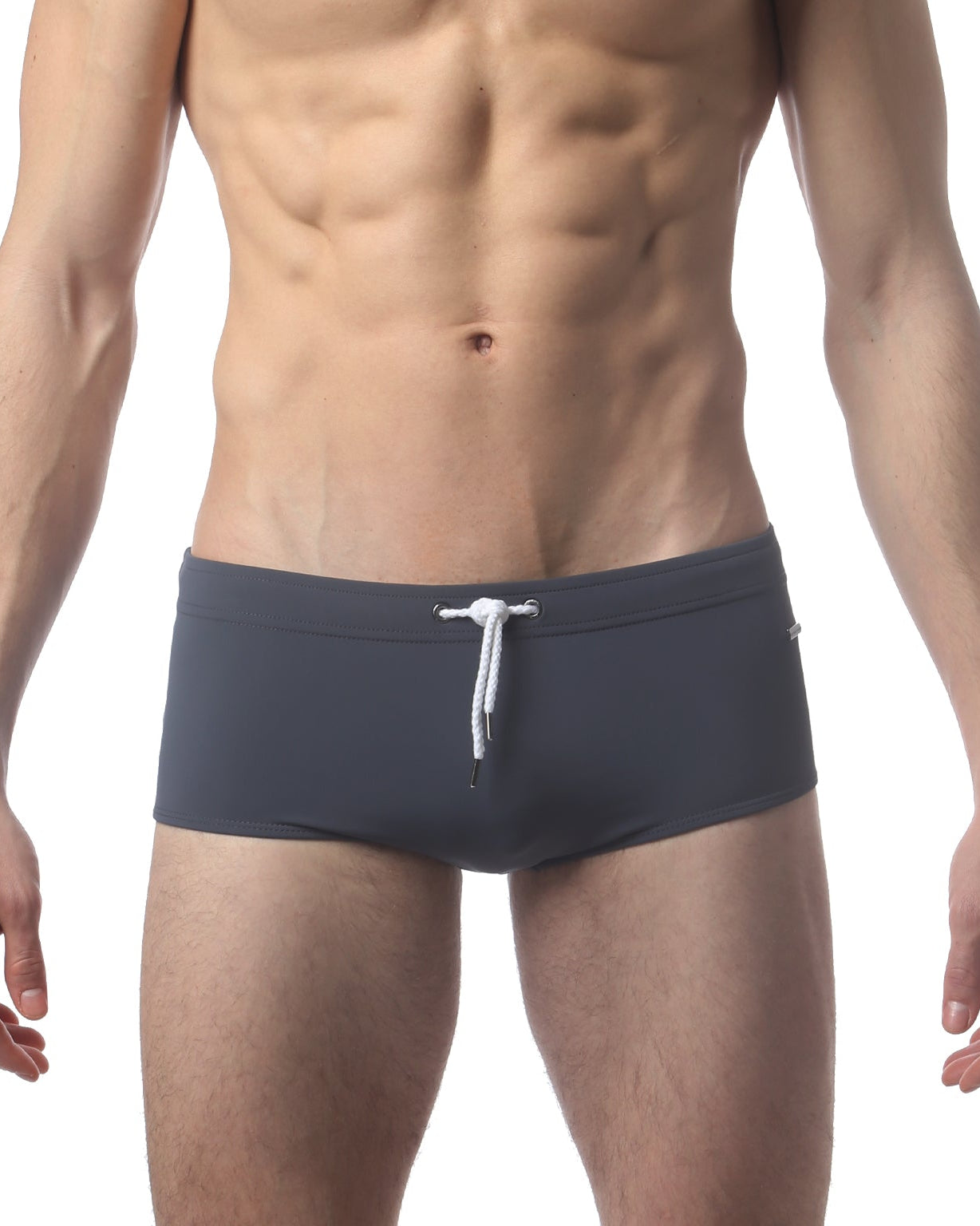 Parke & Ronen Grey Corcovado Swim Brief - men's square-cut swim brief in grey, front view