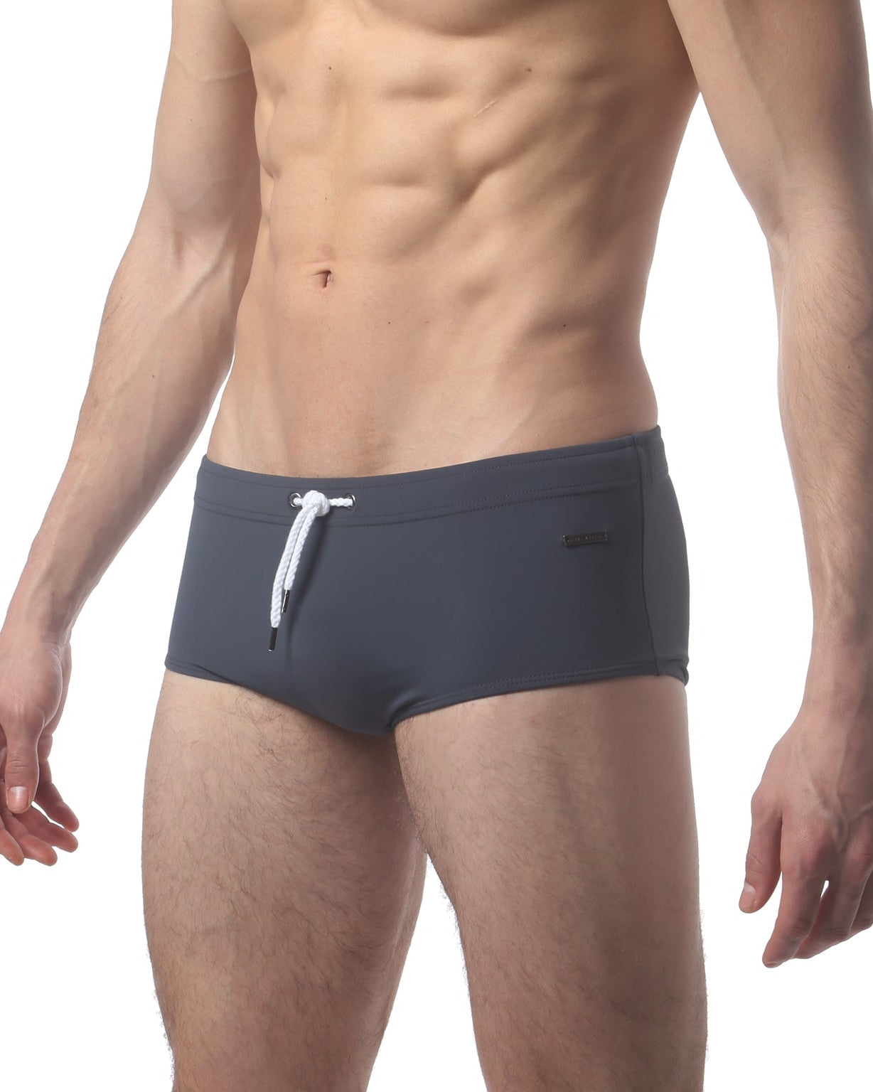 Parke & Ronen Grey Corcovado Swim Brief - men's square-cut swim brief in grey, side view