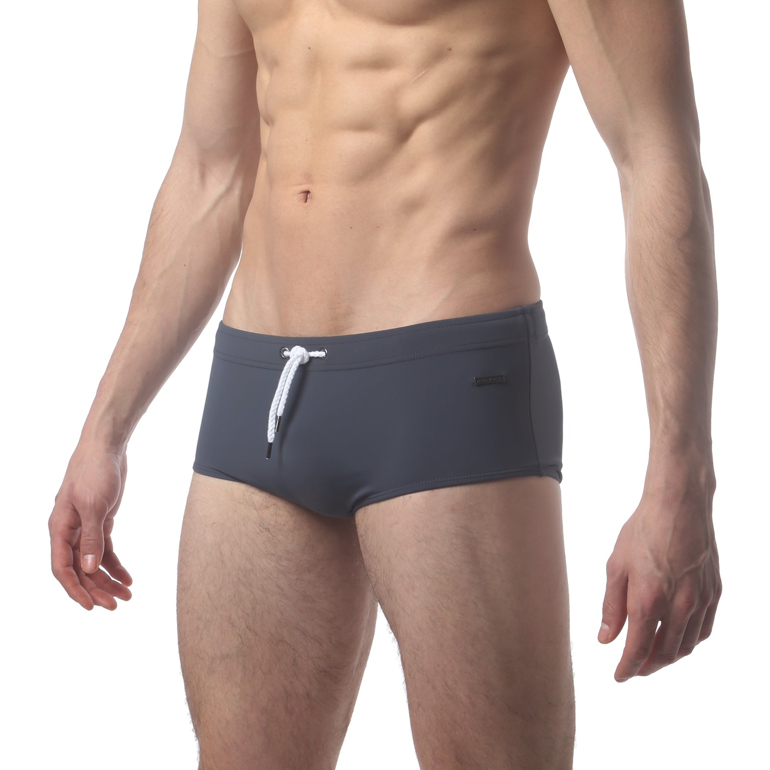 Parke & Ronen Grey Corcovado Swim Brief - men's square-cut swim brief in grey, side view
