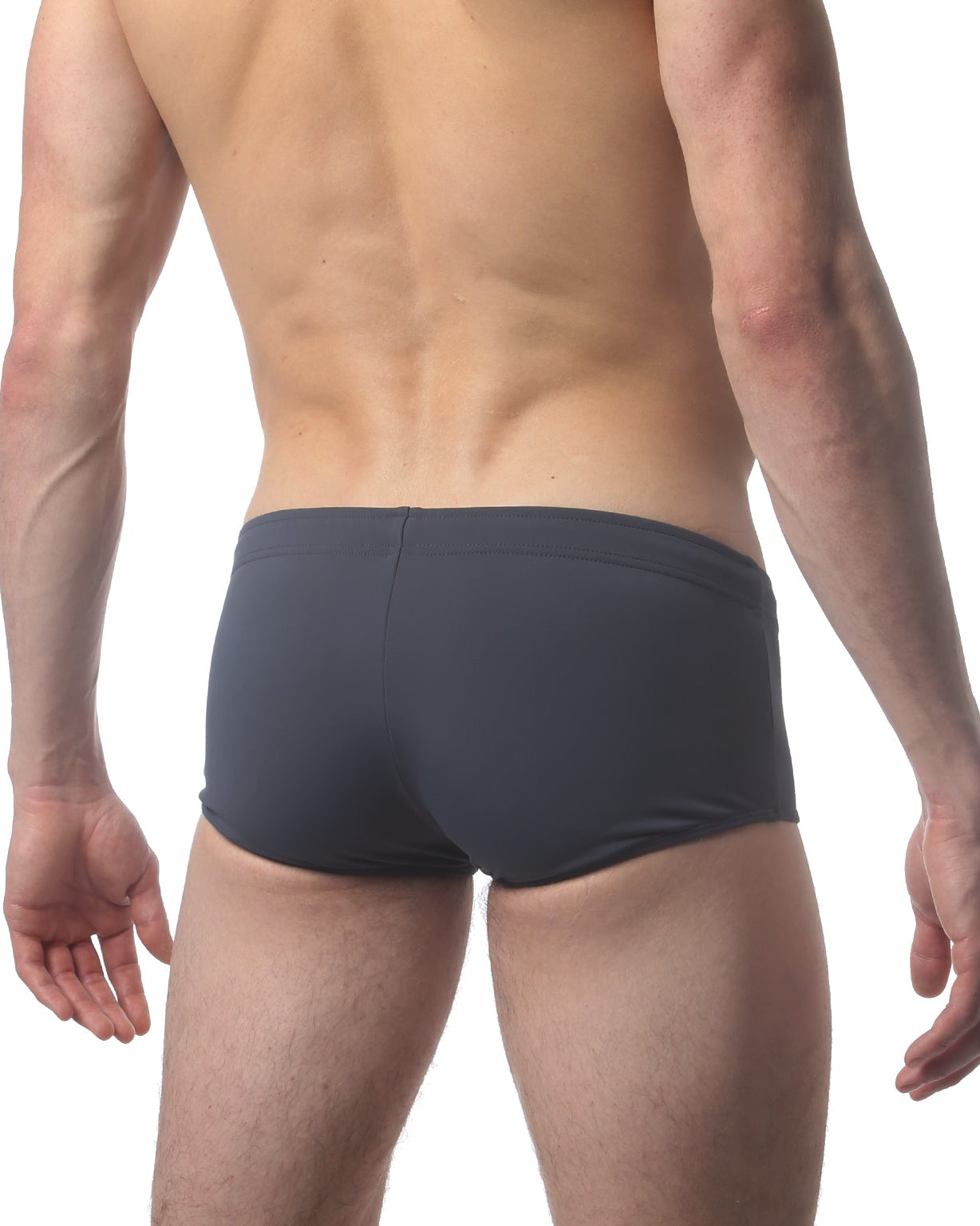Parke & Ronen Grey Corcovado Swim Brief - men's square-cut swim brief in grey, back view