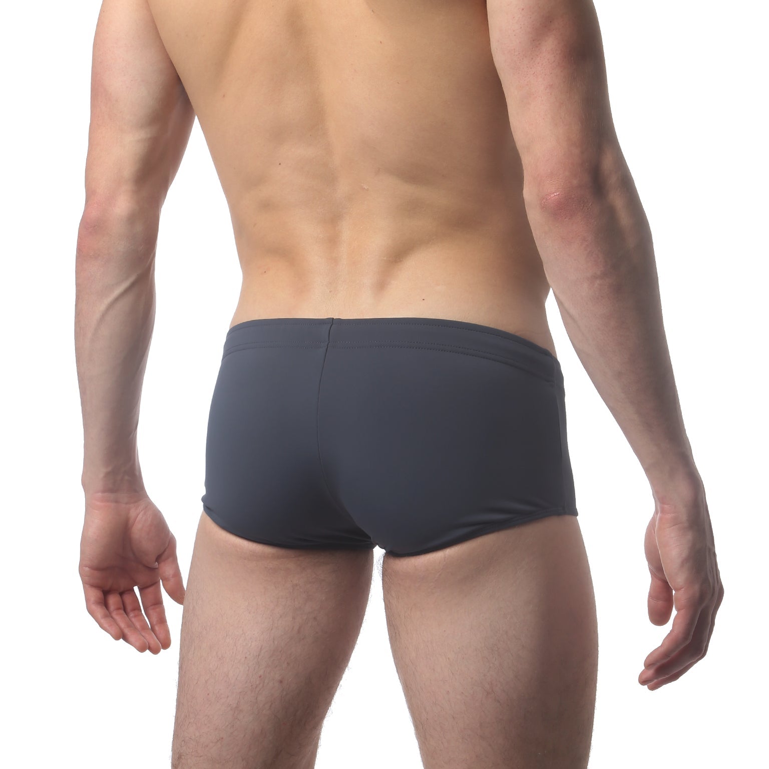 Parke & Ronen Grey Corcovado Swim Brief - men's square-cut swim brief in grey, back view