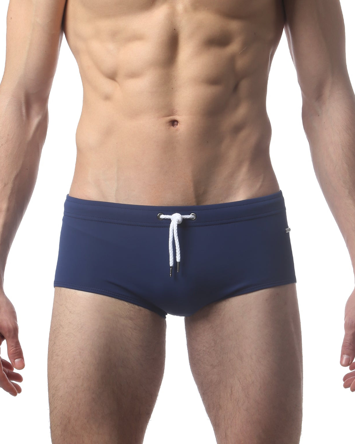 Parke & Ronen Navy Corcovado Swim Brief - men's square-cut swim brief in navy, front view
