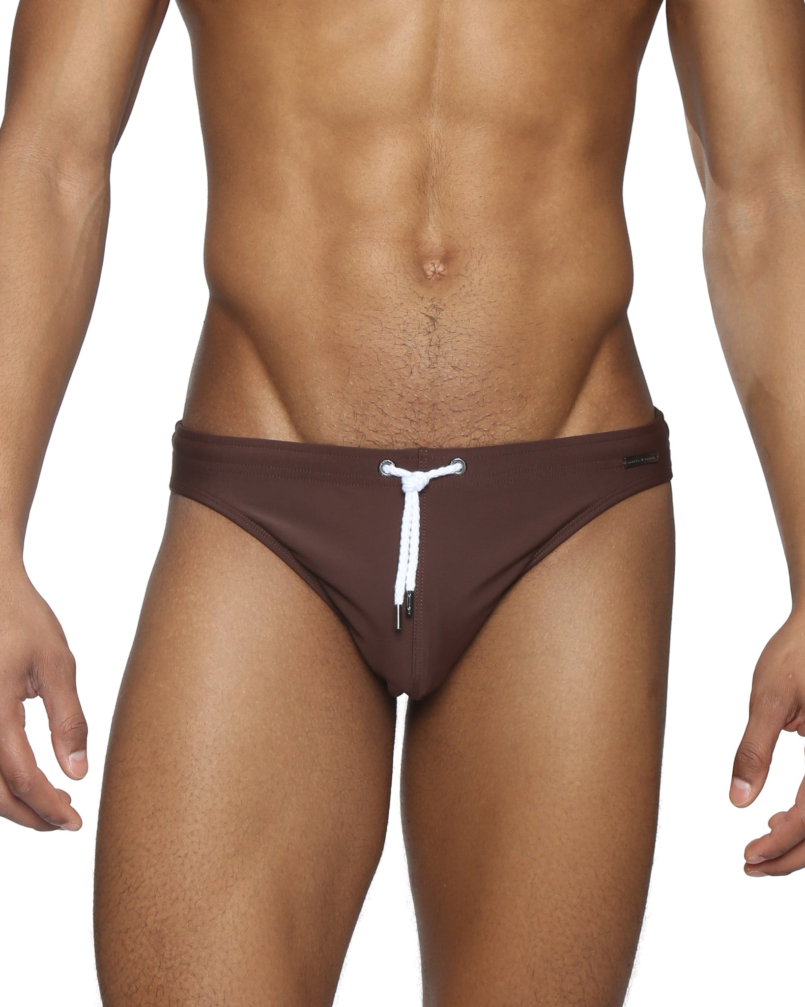 Parke & Ronen Chocolate Blade Swim Brief - men's high-cut swim brief in chocolate, front view