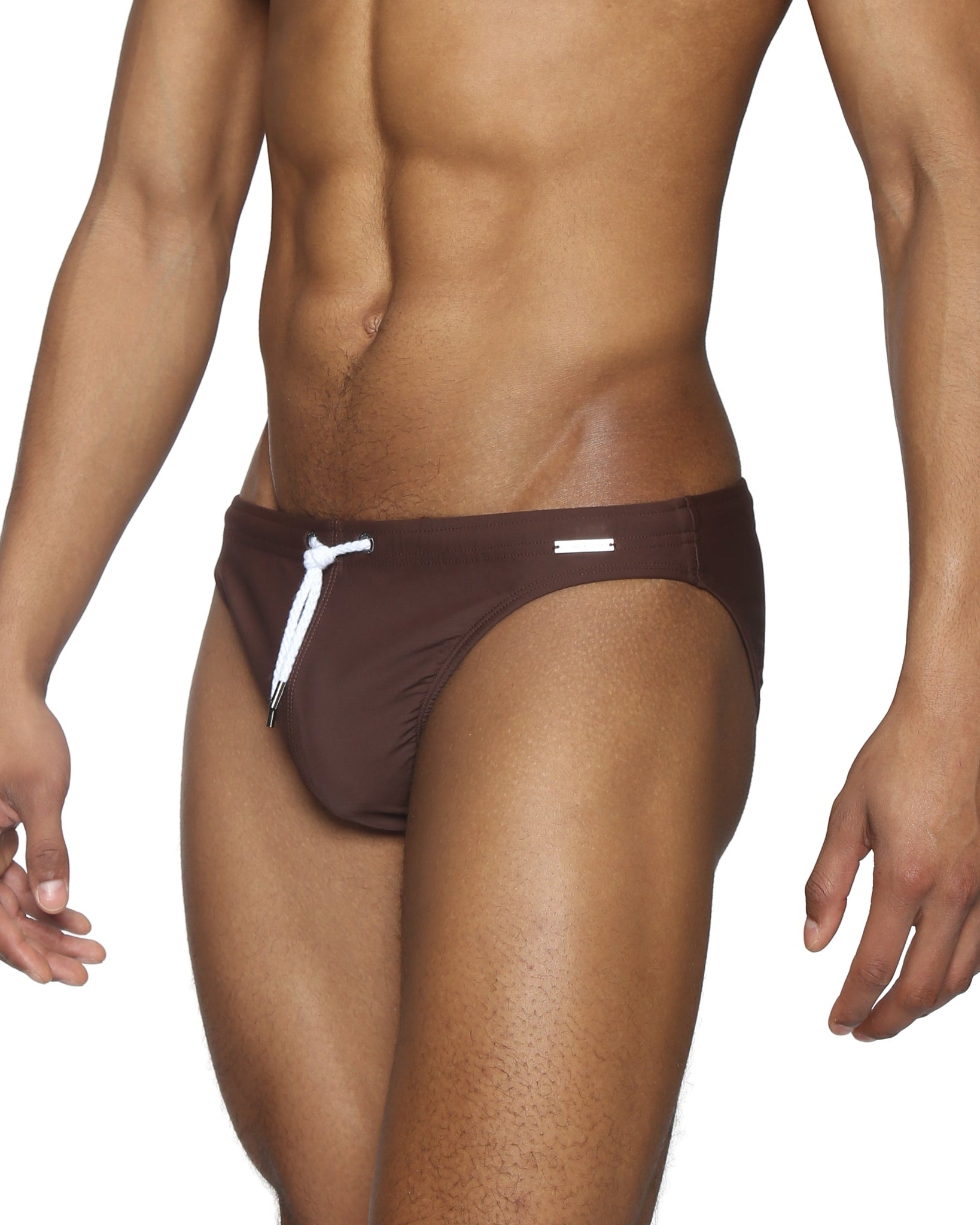 Parke & Ronen Chocolate Blade Swim Brief - men's high-cut swim brief in chocolate, side view