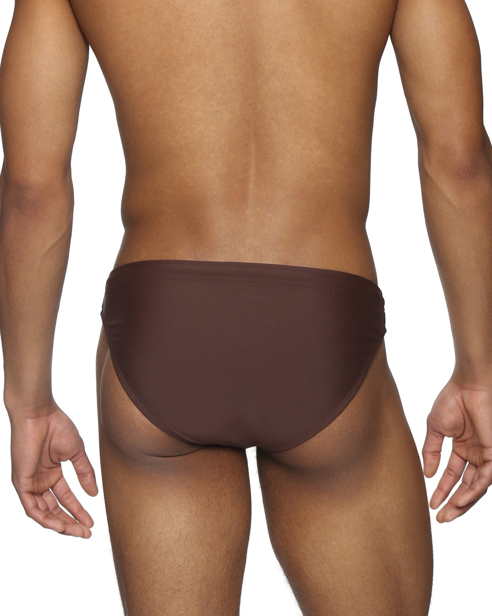 Parke & Ronen Chocolate Blade Swim Brief - men's high-cut swim brief in chocolate, back view