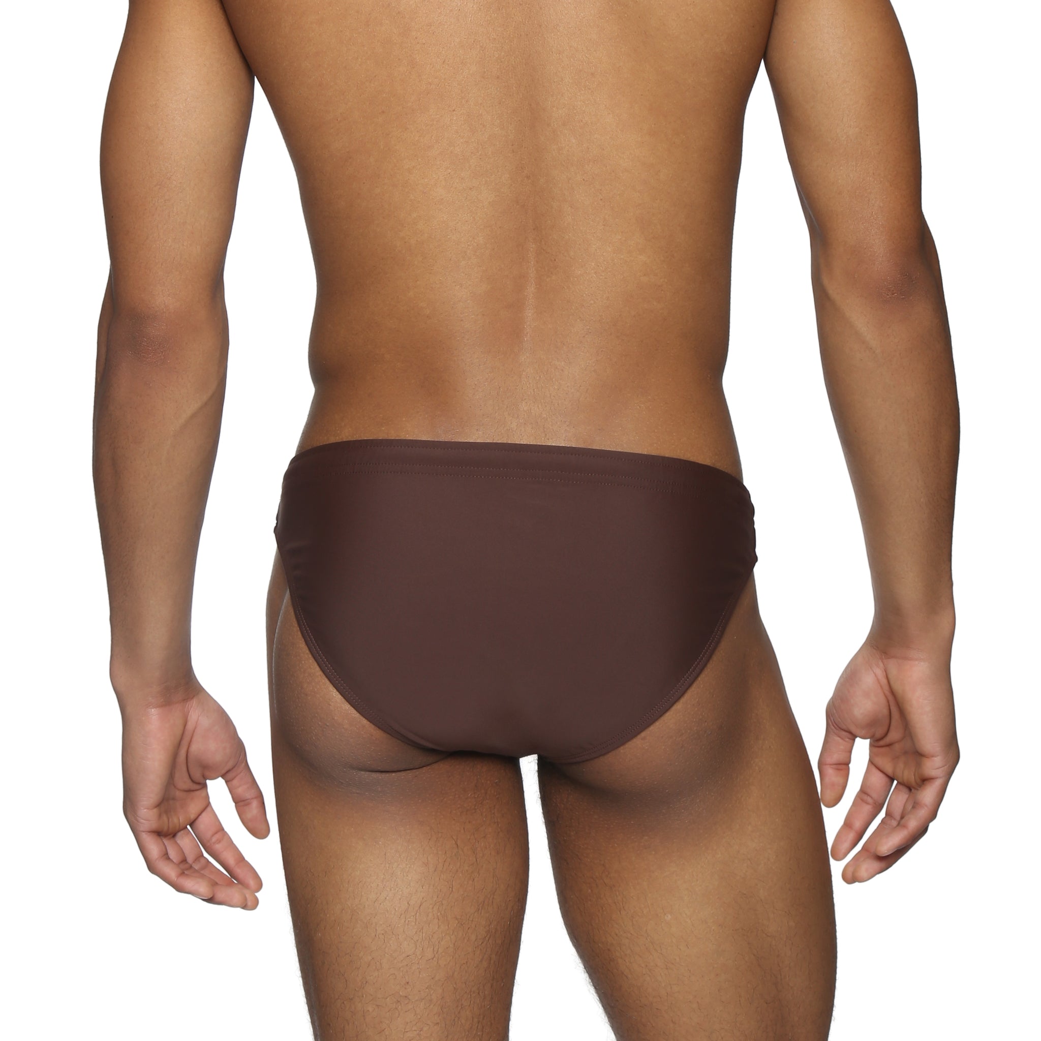 Parke & Ronen Chocolate Blade Swim Brief - men's high-cut swim brief in chocolate, back view