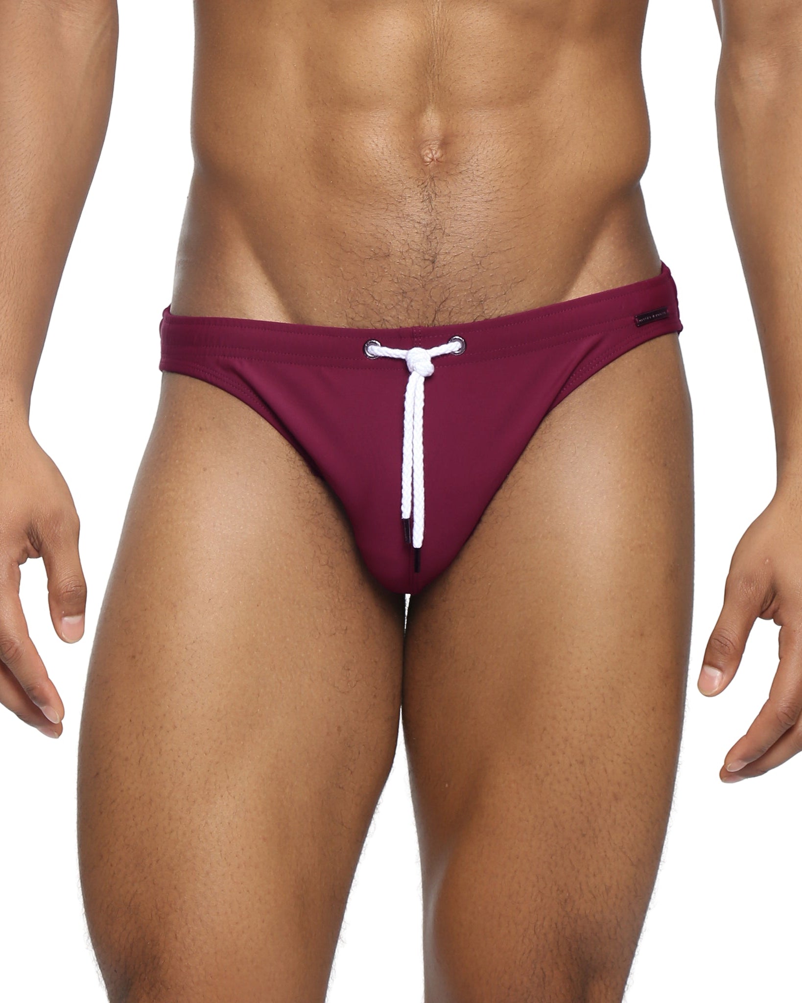 Parke & Ronen Garnet Blade Swim Brief - men's high-cut swim brief in garnet, front view