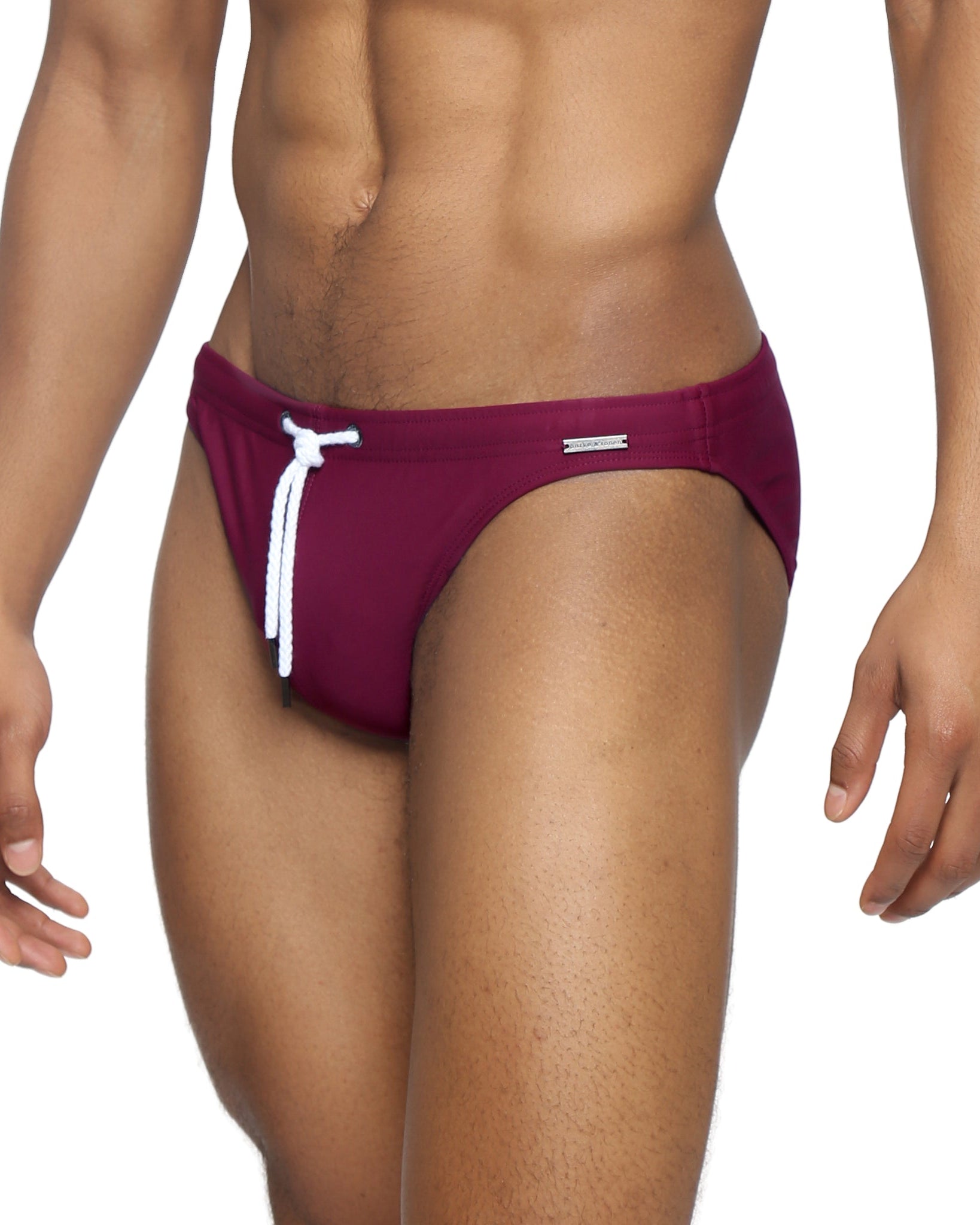 Parke & Ronen Garnet Blade Swim Brief - men's high-cut swim brief in garnet, side view
