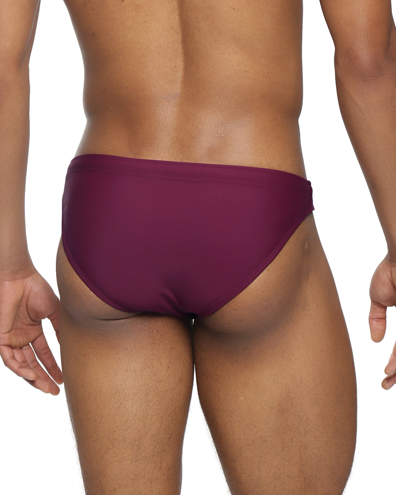 Parke & Ronen Garnet Blade Swim Brief - men's high-cut swim brief in garnet, back view