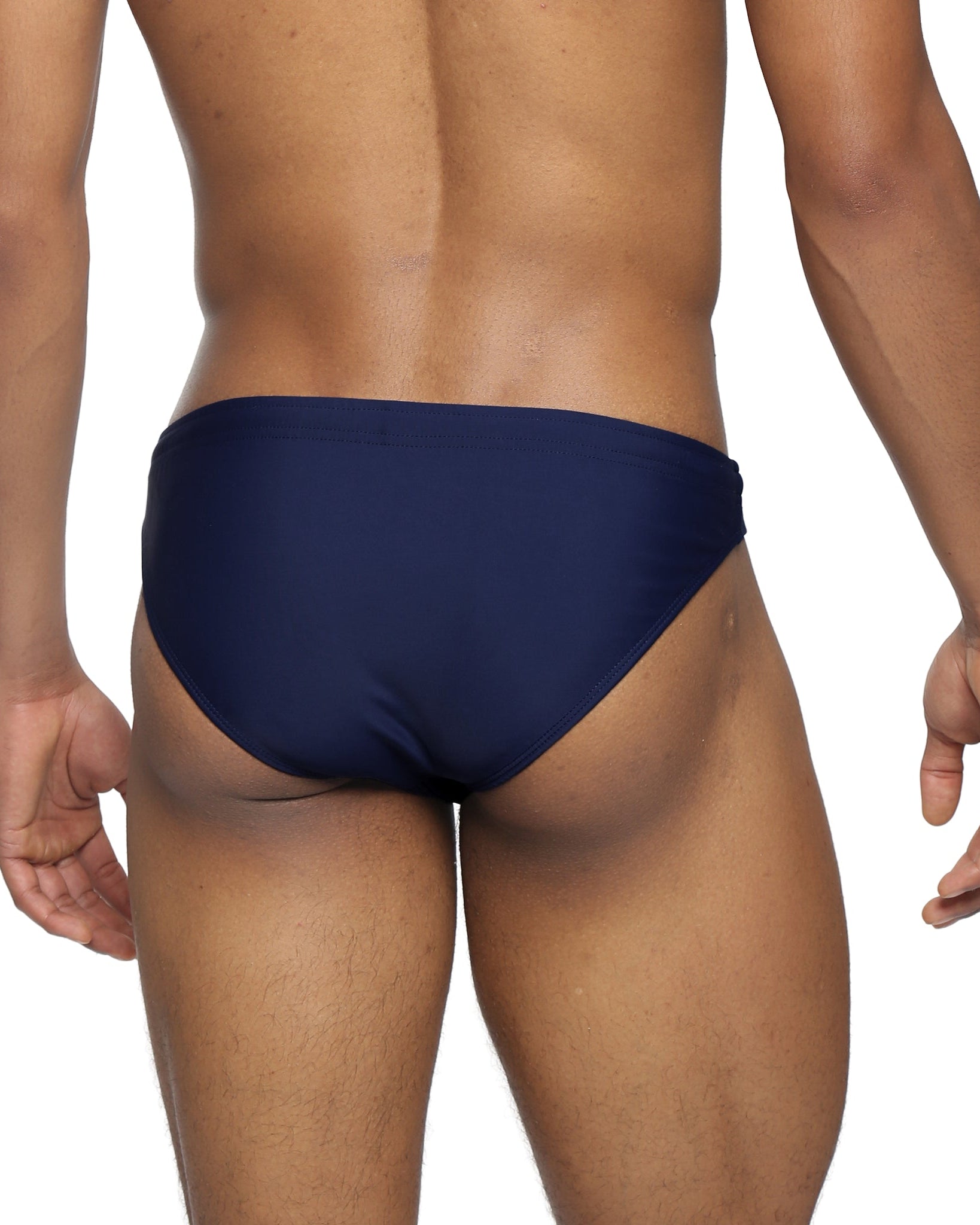Parke & Ronen Navy Blade Swim Brief - men's high-cut swim brief in navy, back view