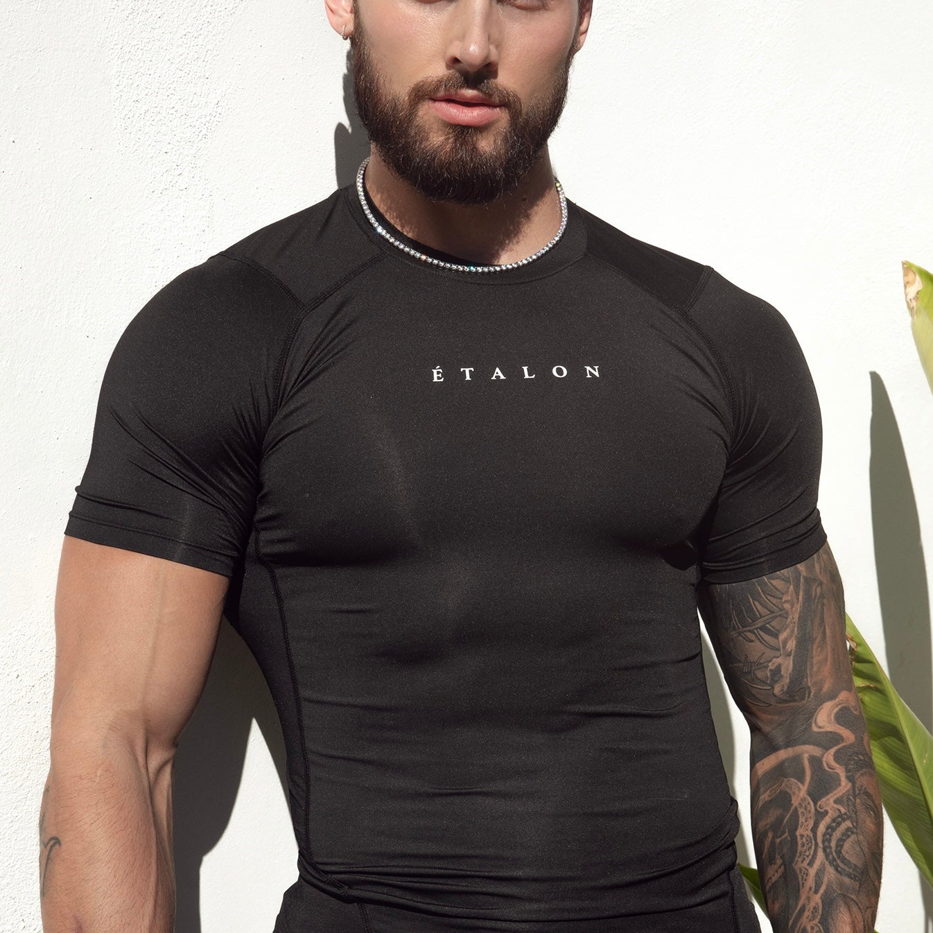 Etalon Signature Compression Shirt Black - men's compression shirt with embroidered logo, front view