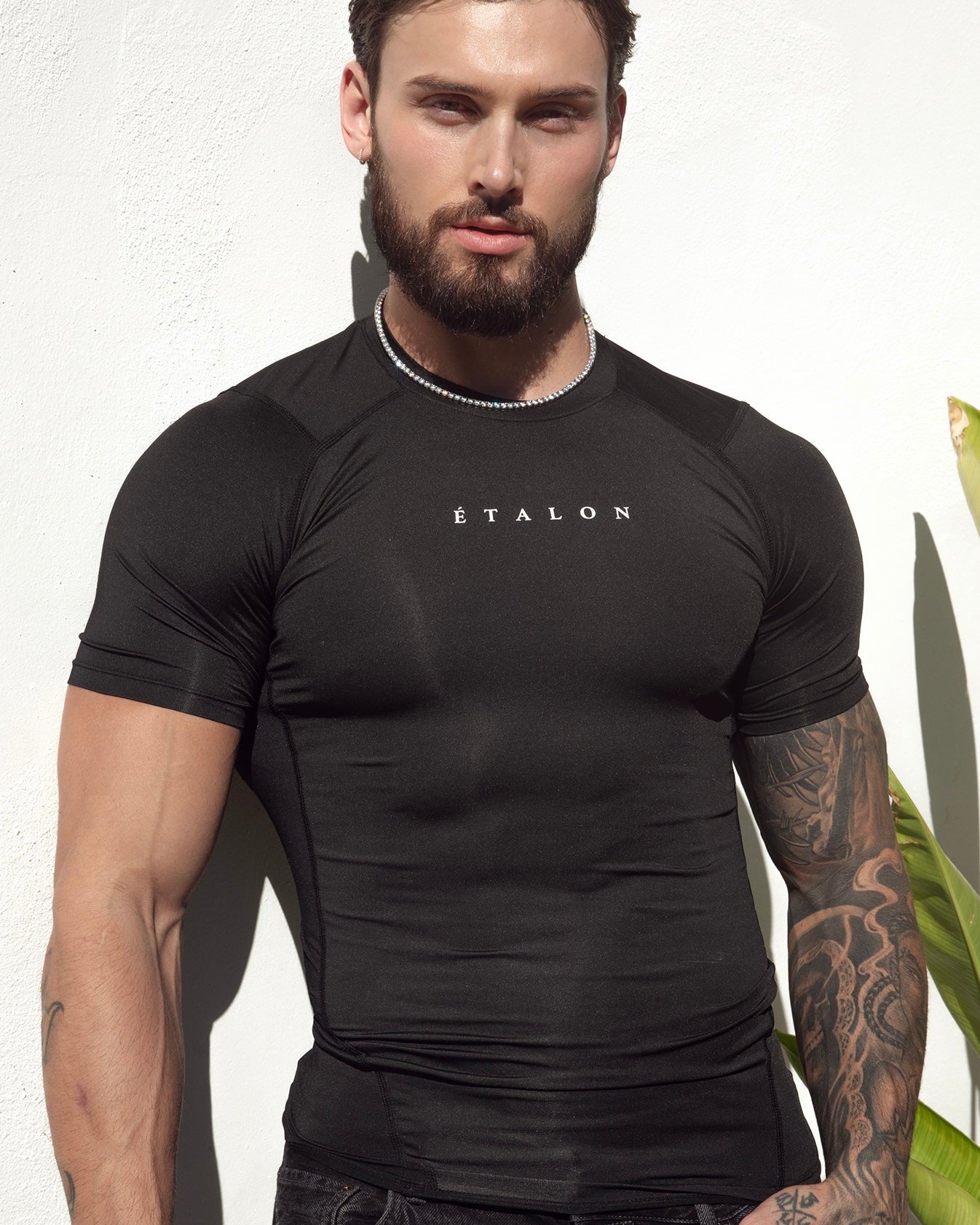 Etalon Signature Compression Shirt Black - men's compression shirt with embroidered logo, front view