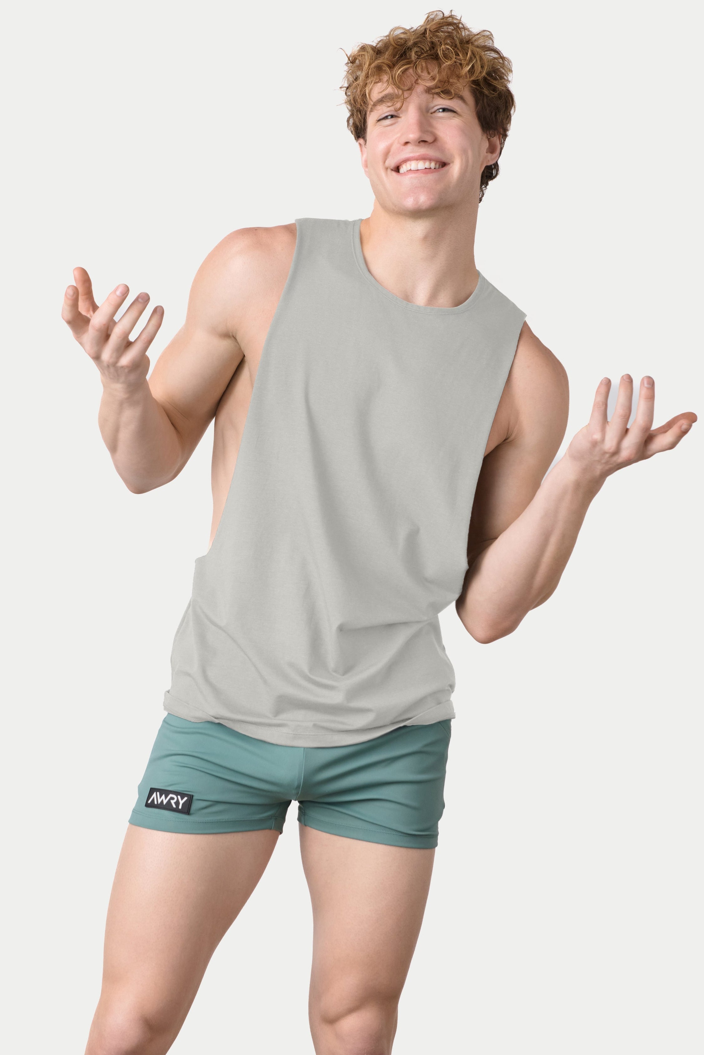 Awry Impact Tank Stone — side view showing deep armhole cutout and relaxed draped silhouette